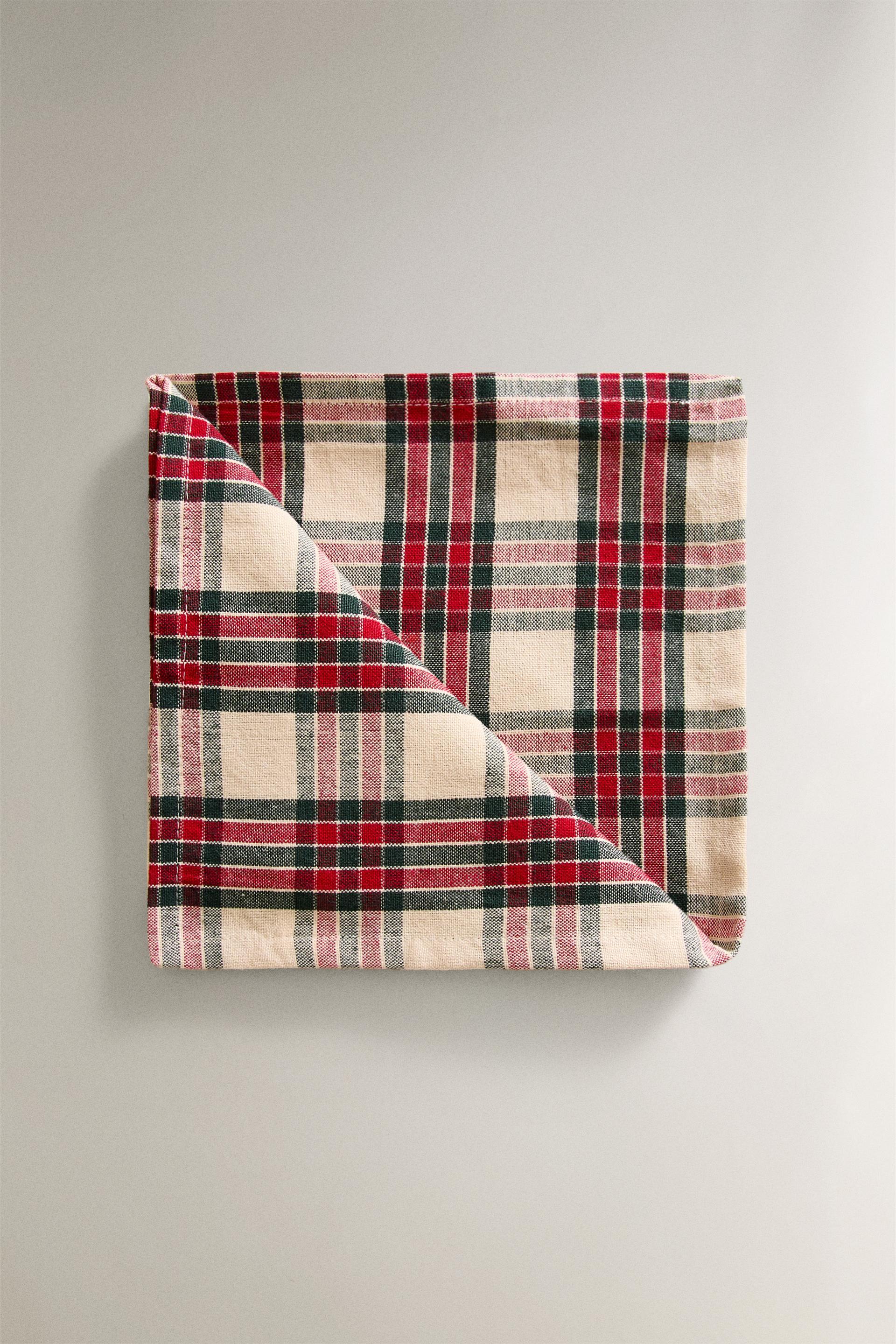 SET OF CHECK COTTON CHRISTMAS NAPKINS (SET OF 2) Zara Home