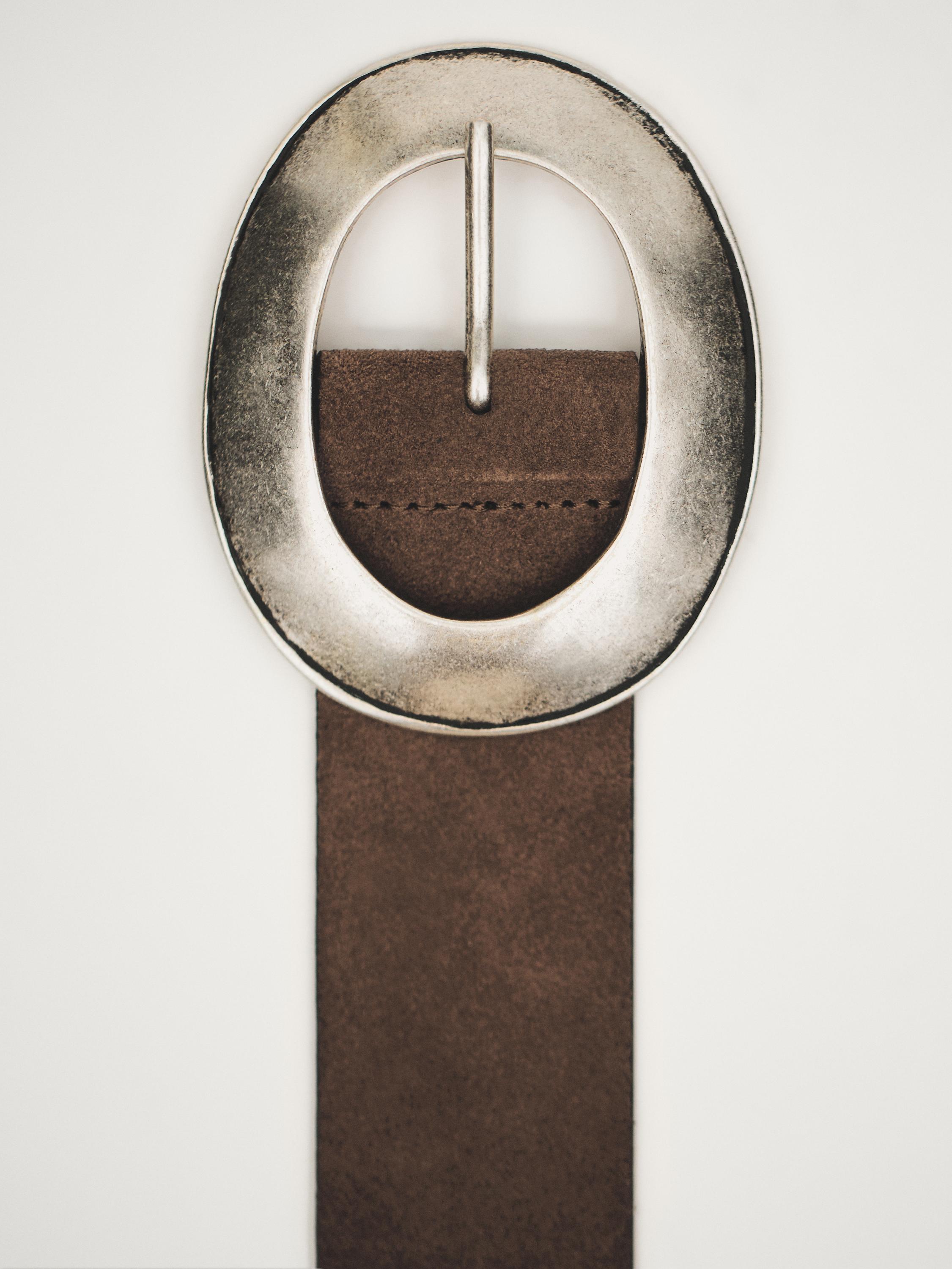 Split leather belt with oval buckle Massimo Dutti