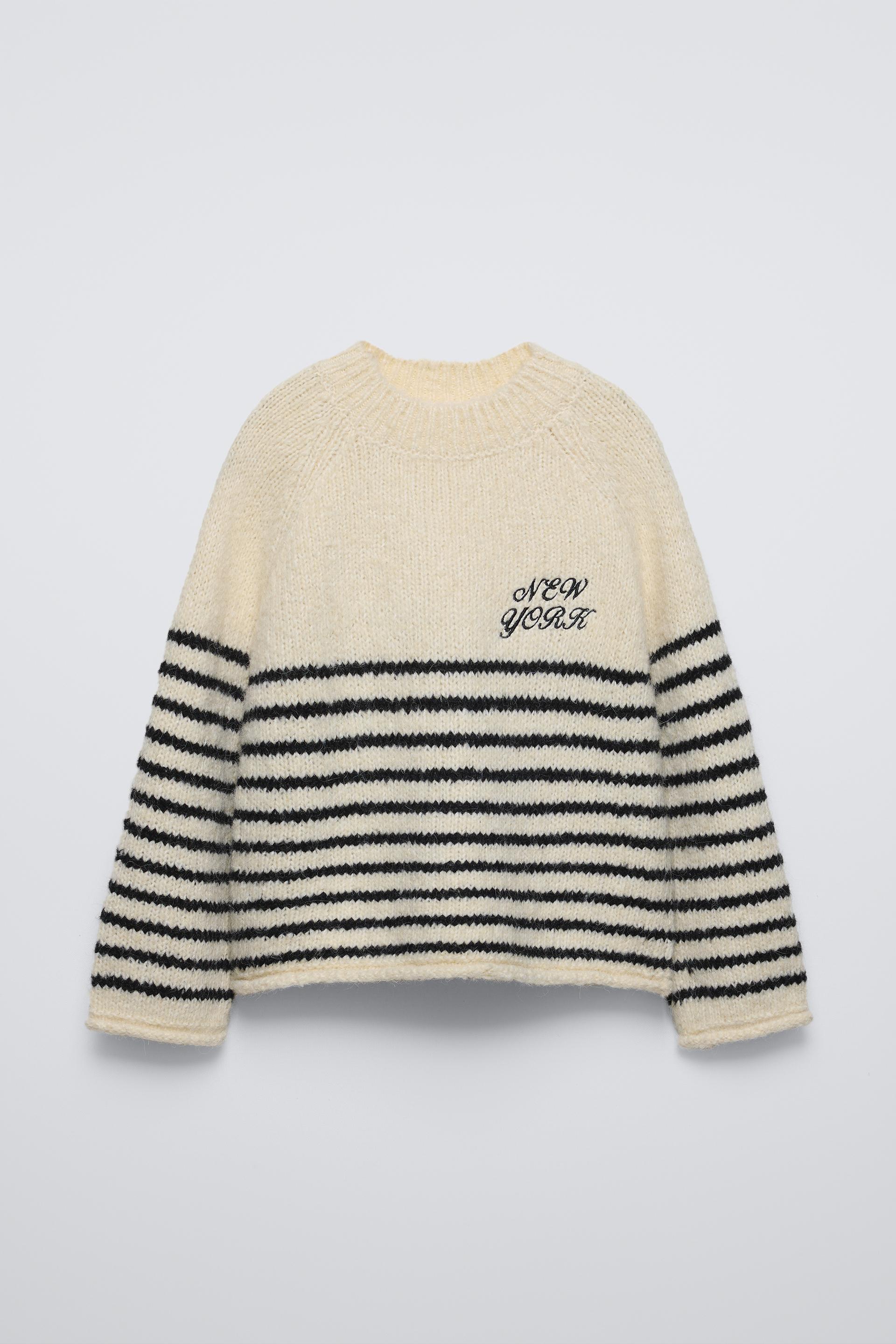 STRIPED KNIT SWEATER WITH EMBROIDERY ZARA