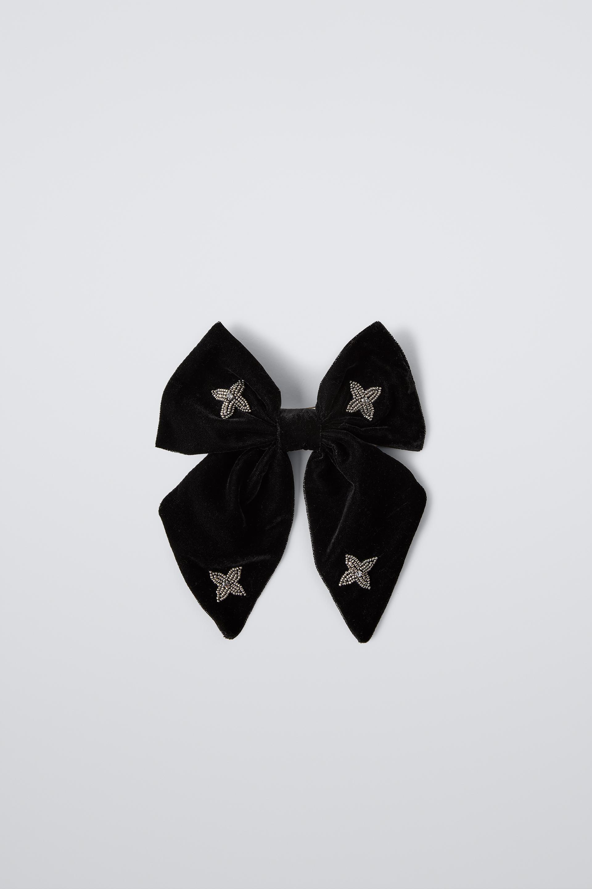 VELVET BOW BAR HAIR CLIP WITH BEAD APPLIQUÉ ZARA