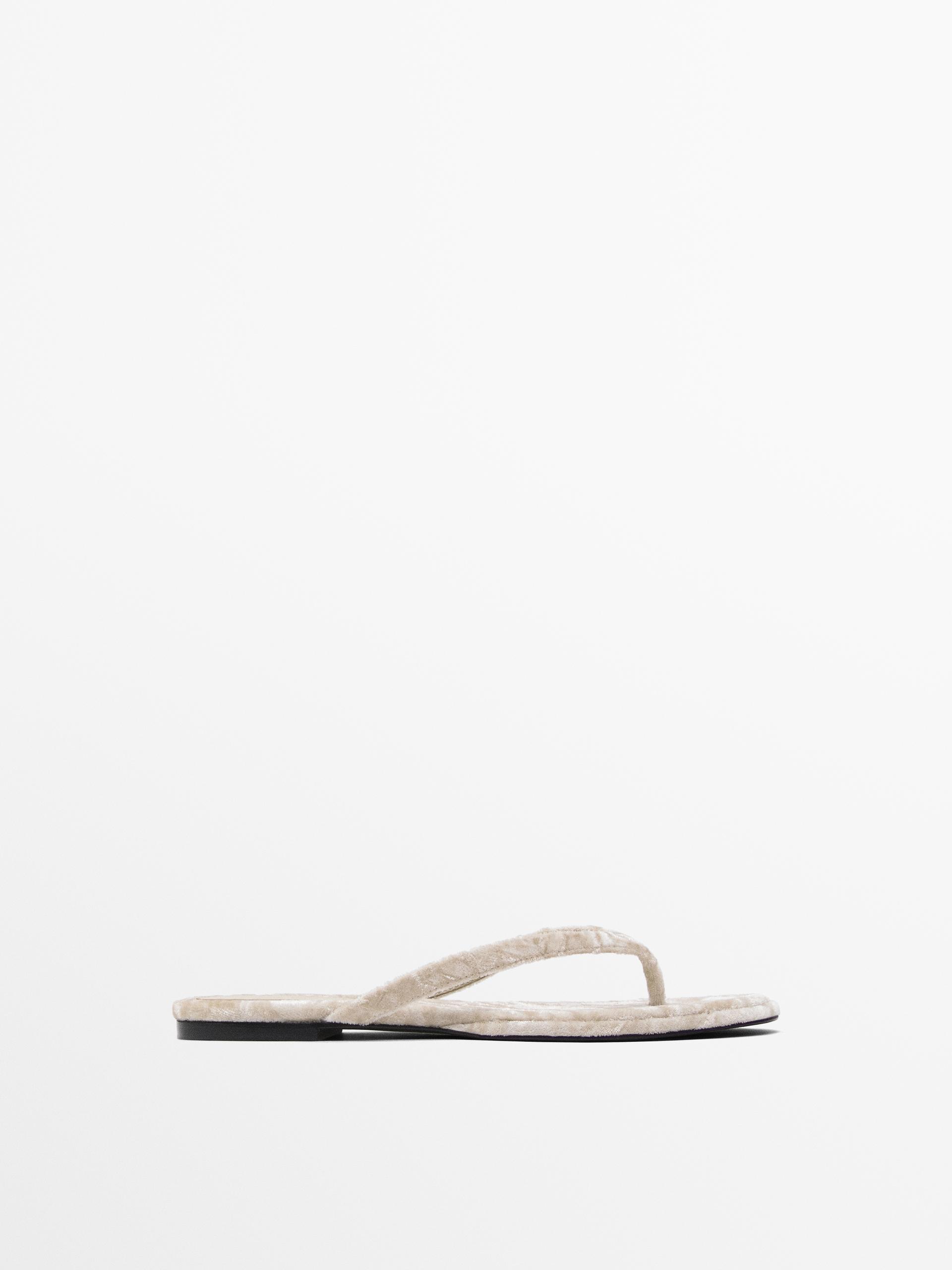 Velvet flat slider sandals - Limited Edition Massimo Dutti