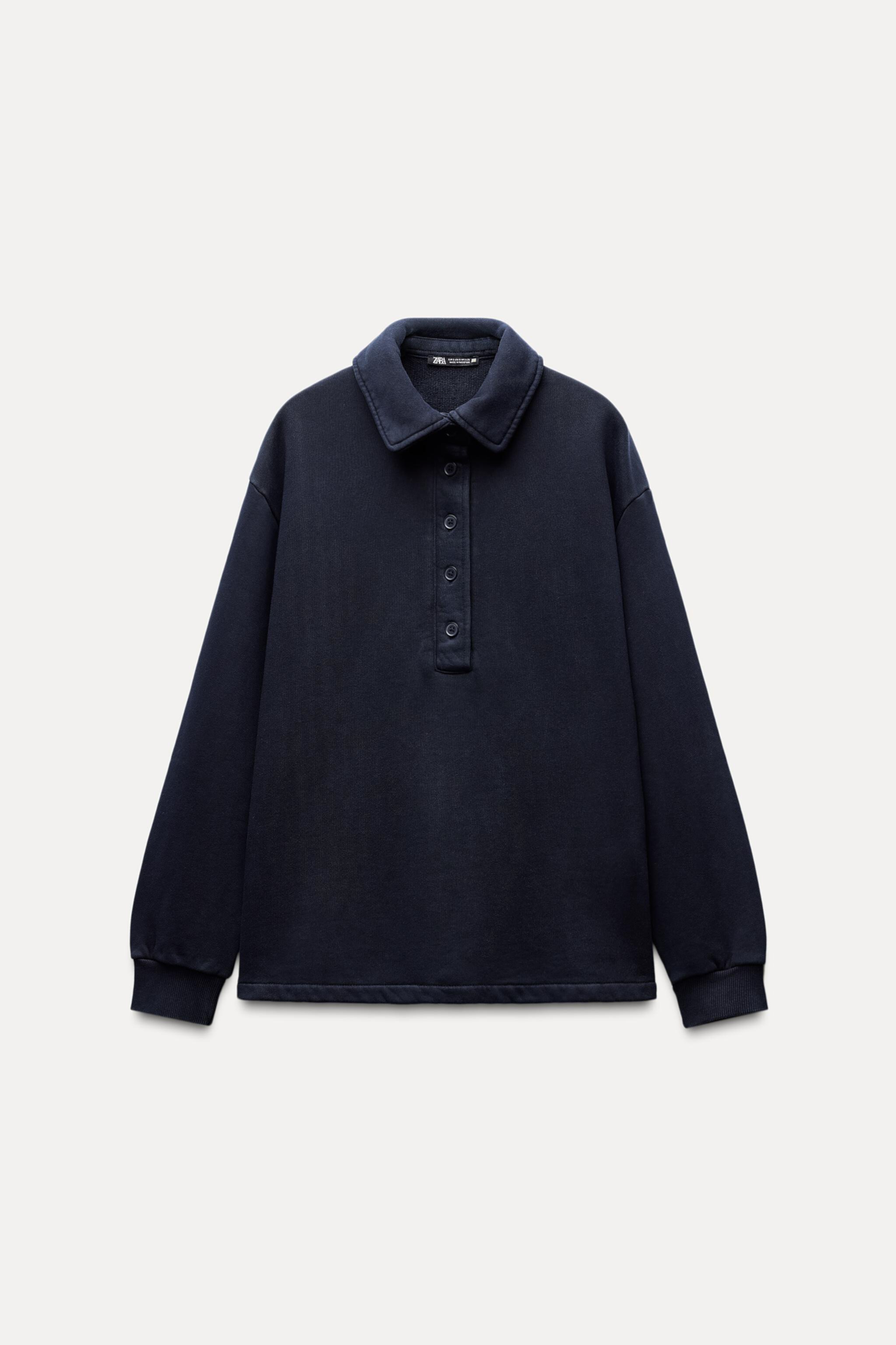 Женская Повседневная рубашка ZARA WASHED POLO COLLAR SWEATSHIRT ZARA