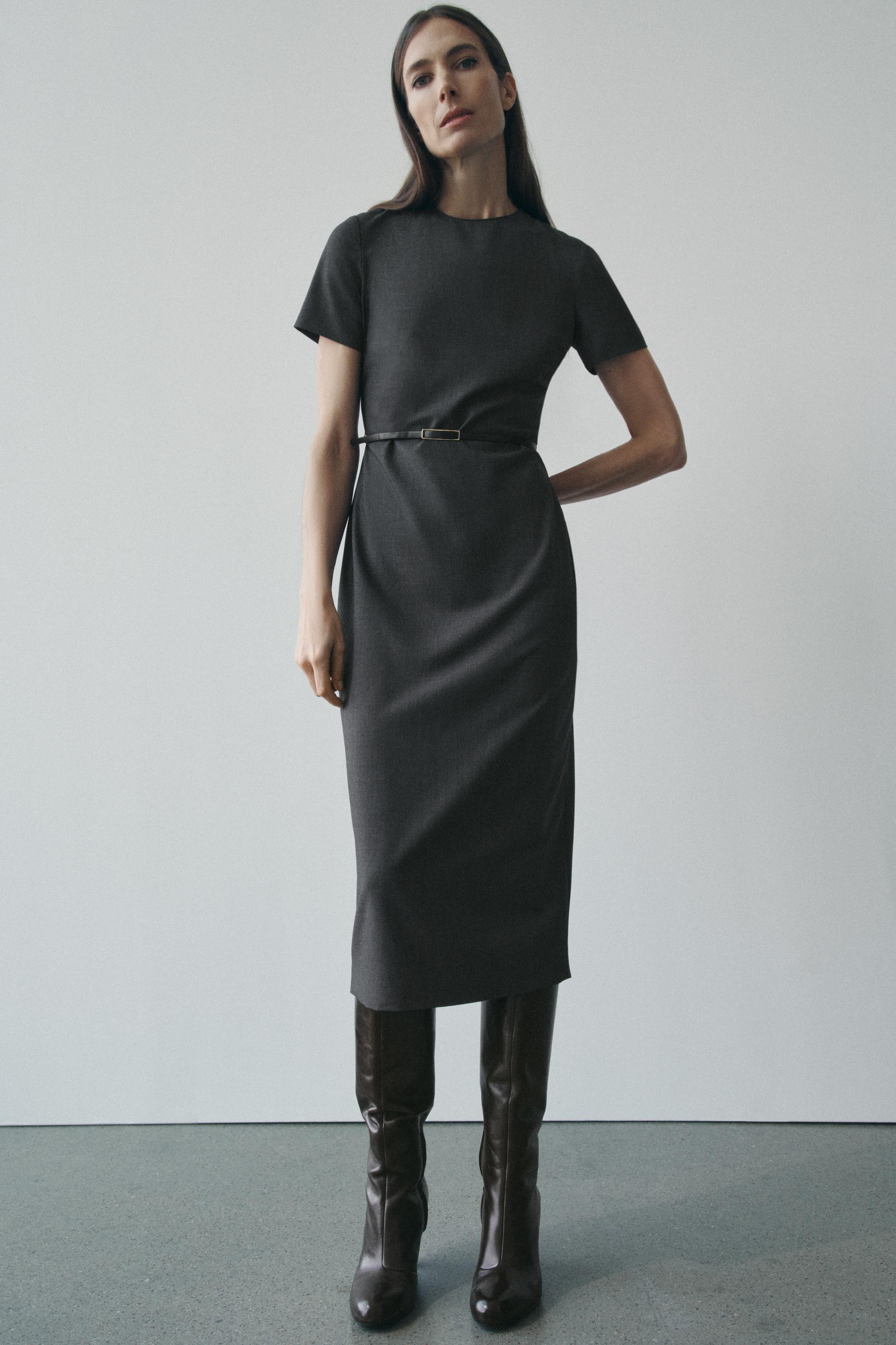 ZW COLLECTION BELTED MIDI DRESS ZARA