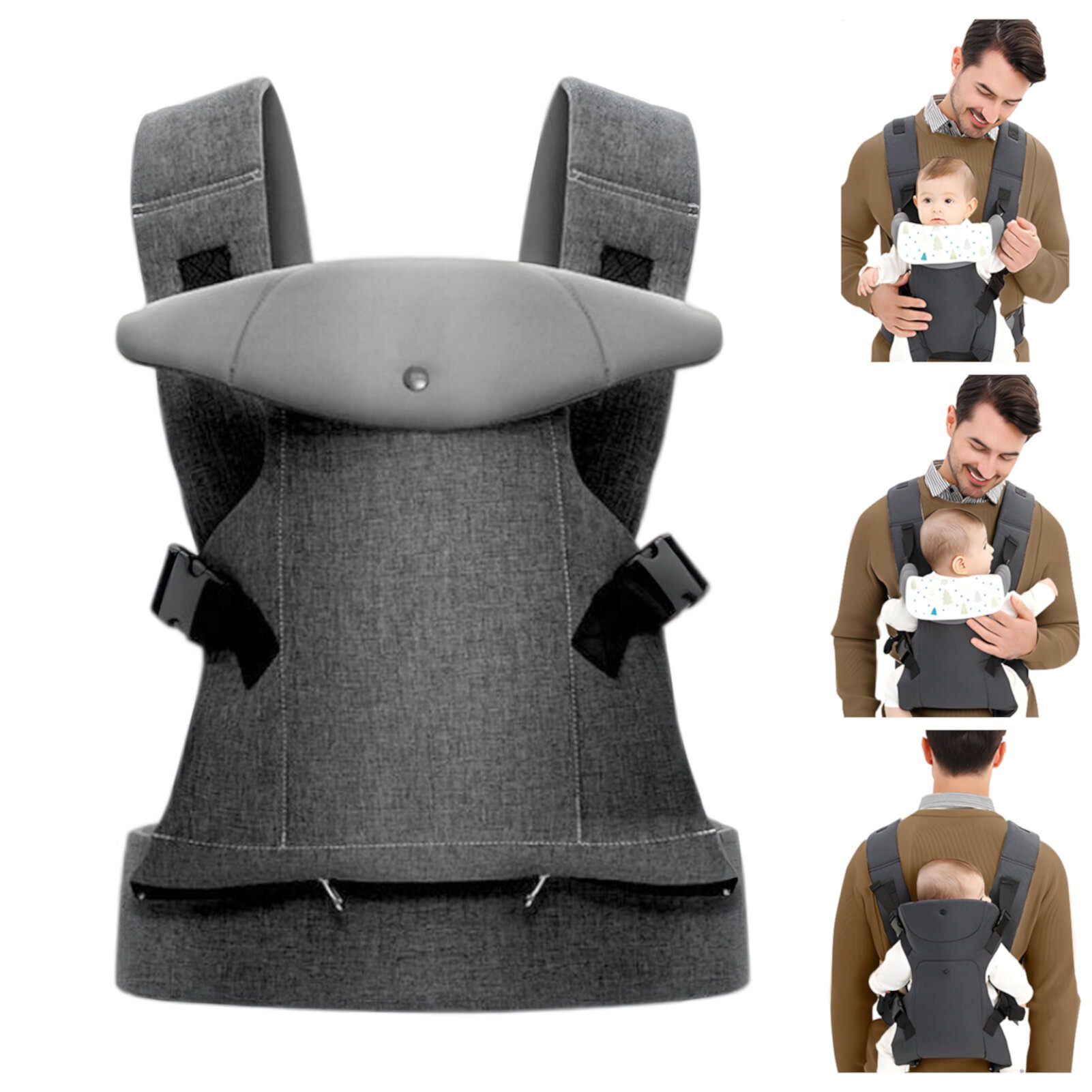 Yalumo Baby Carrier Newborn To Toddler, 4-In-1 Portable Newborn Carrier (8-32lbs) with Ergonomic Support, Adjustable Soft Infant Carrier with Baby Drool Bib For Dad Mom, Gray Yalumo