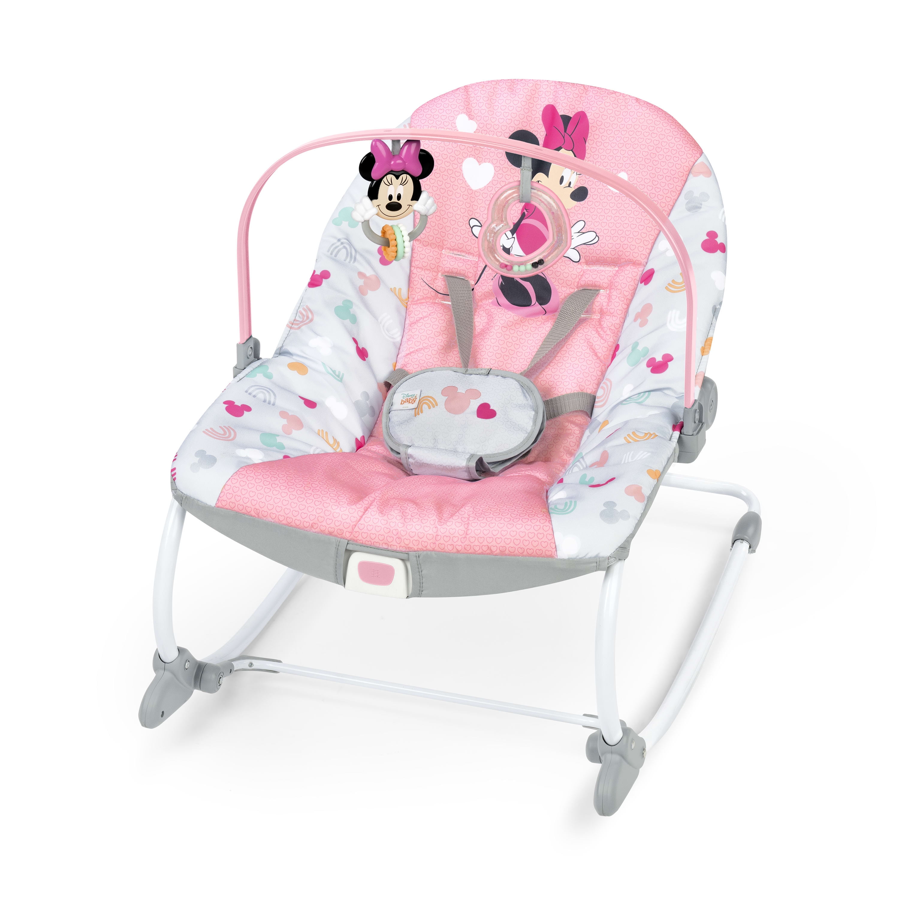 Bright Starts Disney Baby Minnie Mouse Stars & Smiles Infant to Toddler Rocker with Soothing Vibration, Ages Newborn + Bright Starts