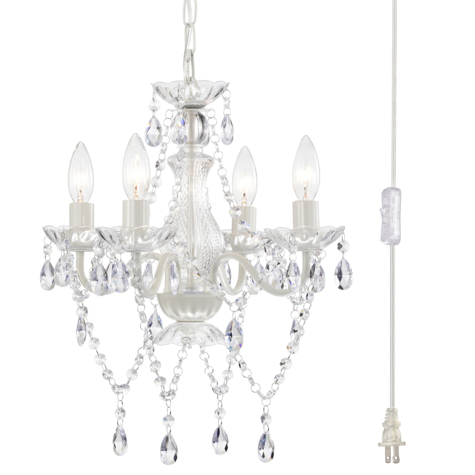 White Chandelier Plug in Chandelier Crystals Chandeliers 4-Light Small Bedroom Chandelier LaLuLa