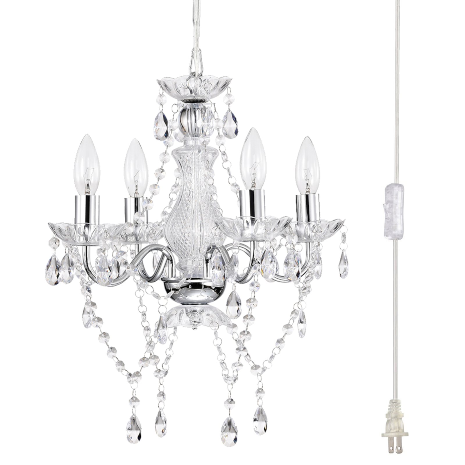 Plug in Chandelier Crystal Chandelier Chrome 4-Light Silver Chandeliers for Dining Room LaLuLa