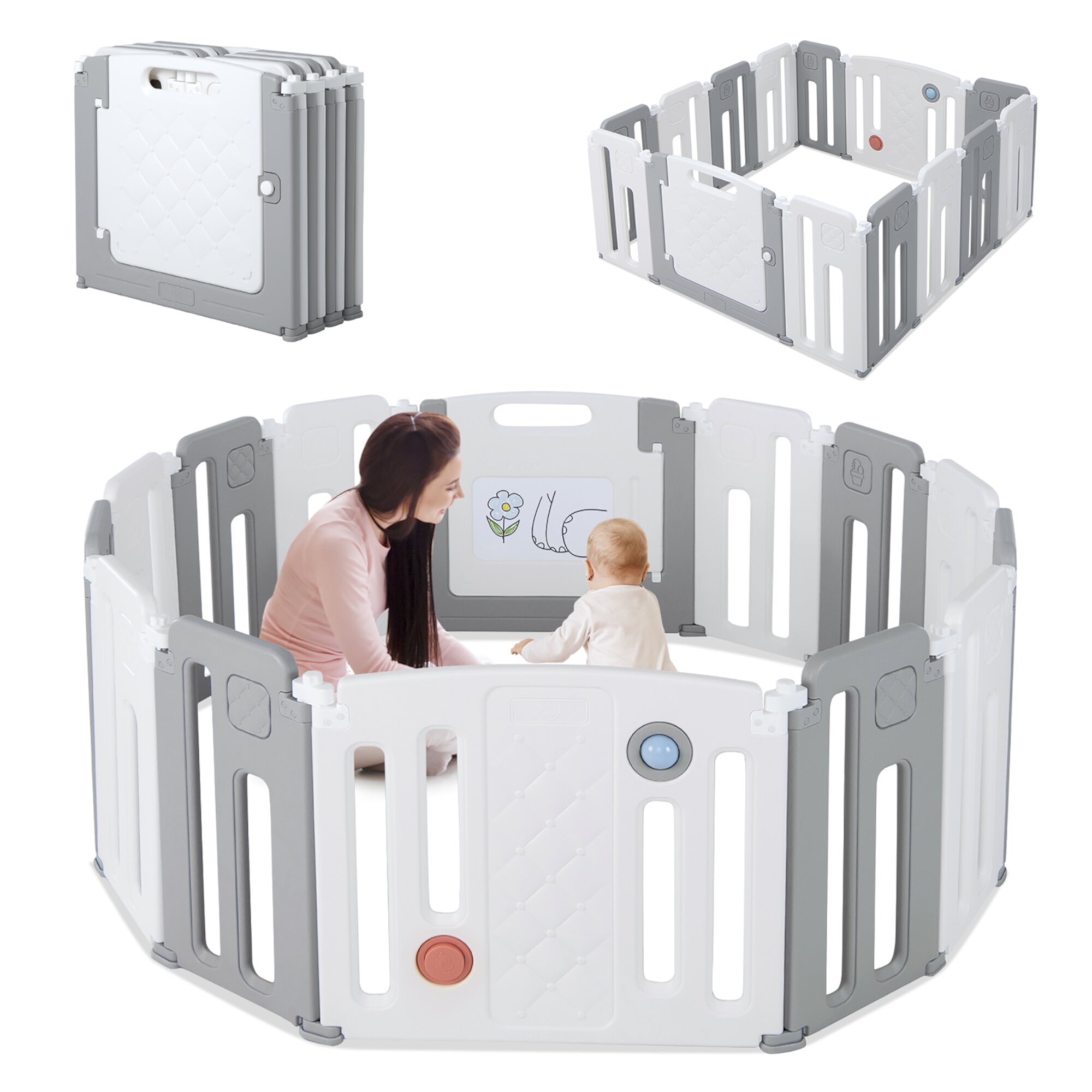 Costway 14 Panels Baby Safety Playpen Kids Safety Activity Play Center with Drawing Board Gray Visit the Costway Store