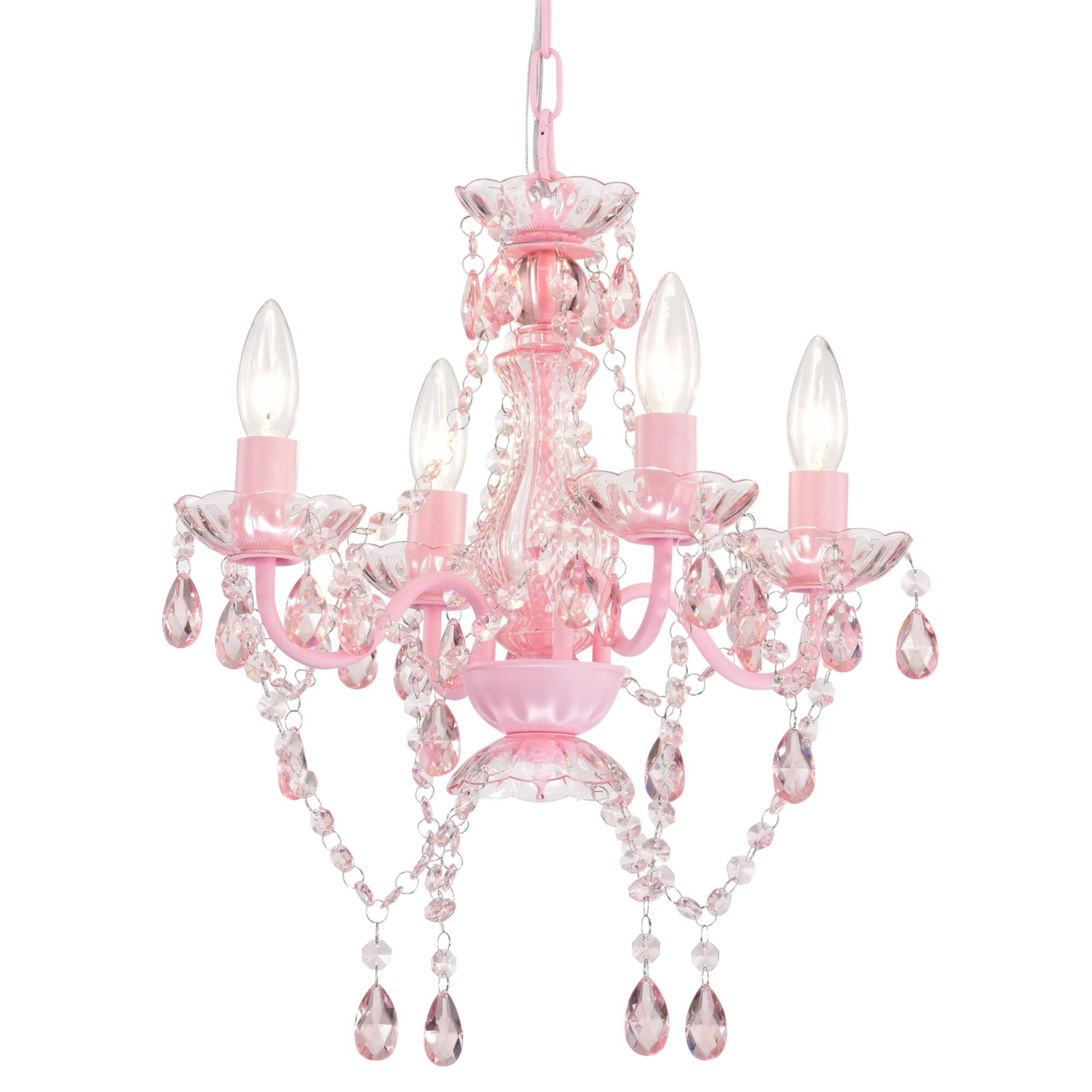 LaLuLa Pink Chandelier Mini Crystal Chandeliers 4-Light Girls Room Chandelier LaLuLa