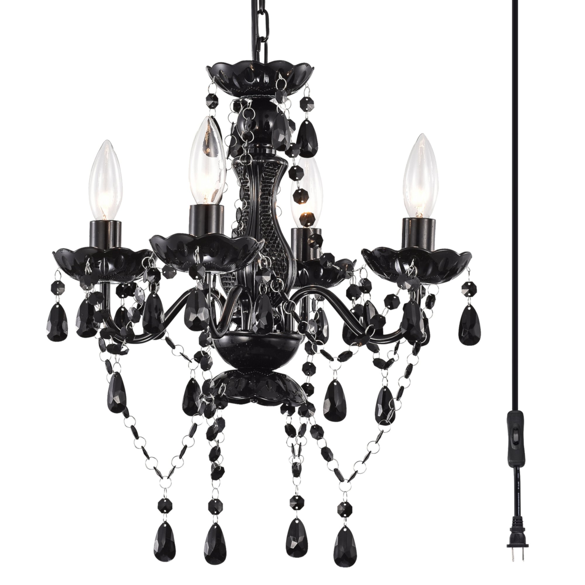 Plug in Chandelier Black 4-Light Modern Crystal Light Fixtures Ceiling Hanging Pendant Lights Kitchen Island LaLuLa