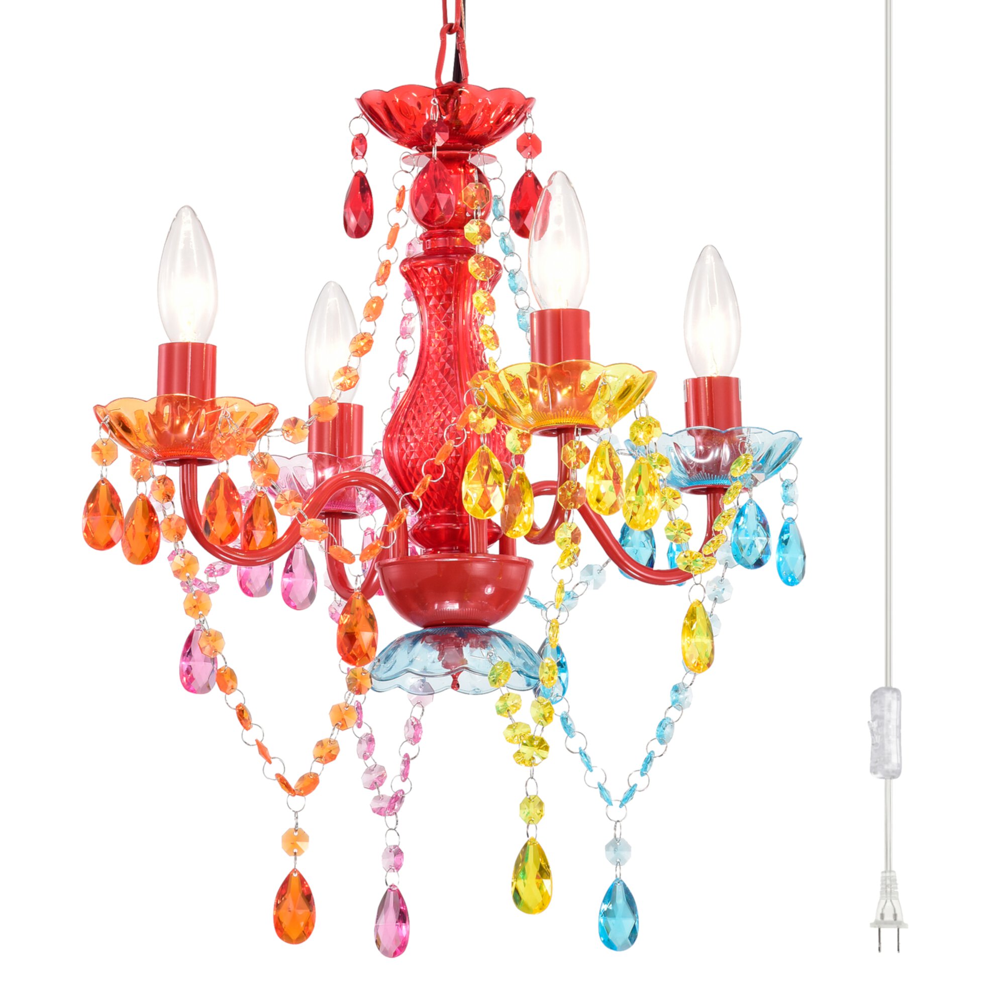 Plug in Chandelier 4-Light Rainbow Chandelier Multi Colored Crystal Chandeliers LaLuLa