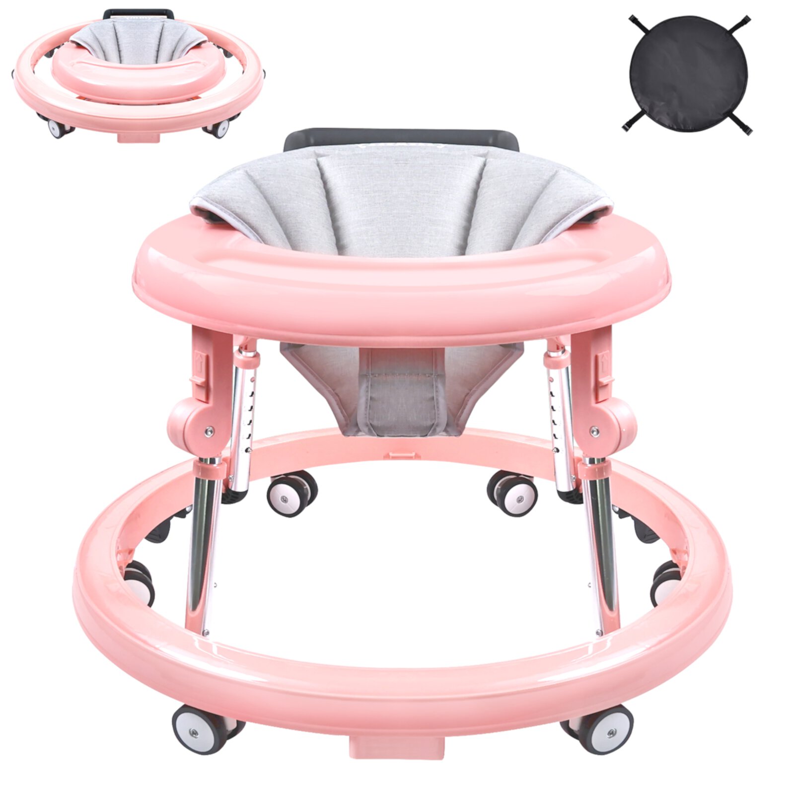 Baby Walkers, Baby Walker with Wheels, Walkers for Babies 6-12 Months, 9 Adjustable Hight, Anti-Rollover, Portable, Foldable, Baby Walkers and Activity Center for Girls & Boys (Pink) Arcwares