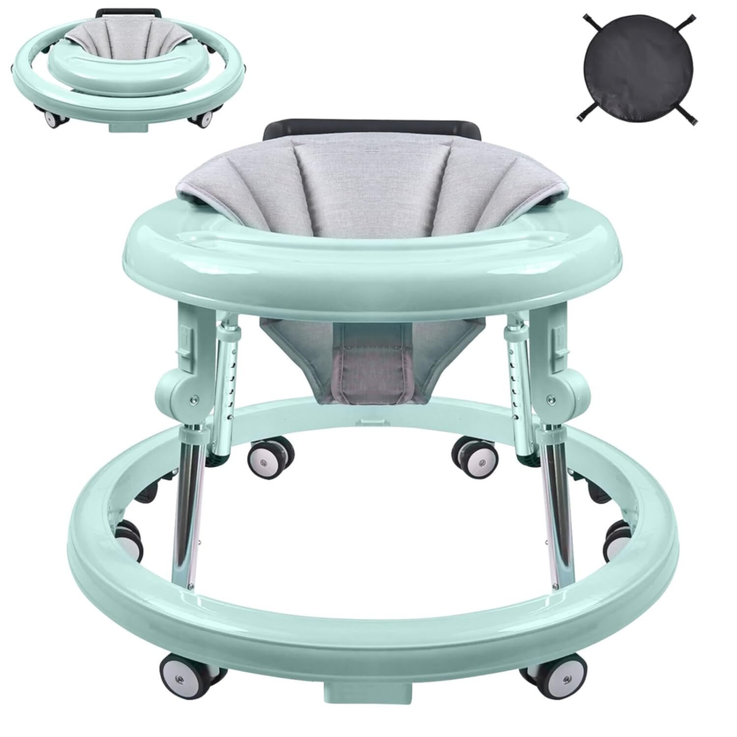 Baby Walker, Baby Walker with Wheels, Walkers for Babies 6-12 Months, 9 Adjustable Hight, Anti-Rollover, Portable, Foldable, Baby Walkers and Activity Center for Girls & Boys (Green) Arcwares