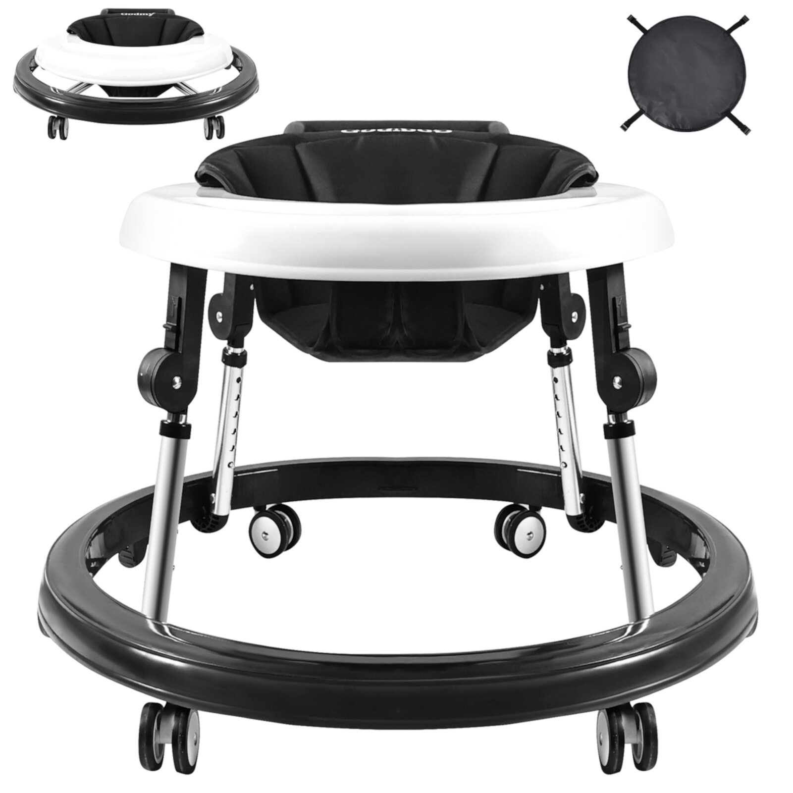 Baby Walkers, Baby Walker with Wheels, Walkers for Babies 6-12 Months, 9 Adjustable Hight, Anti-Rollover, Portable, Foldable, Baby Walkers for Girls & Boys Black Arcwares