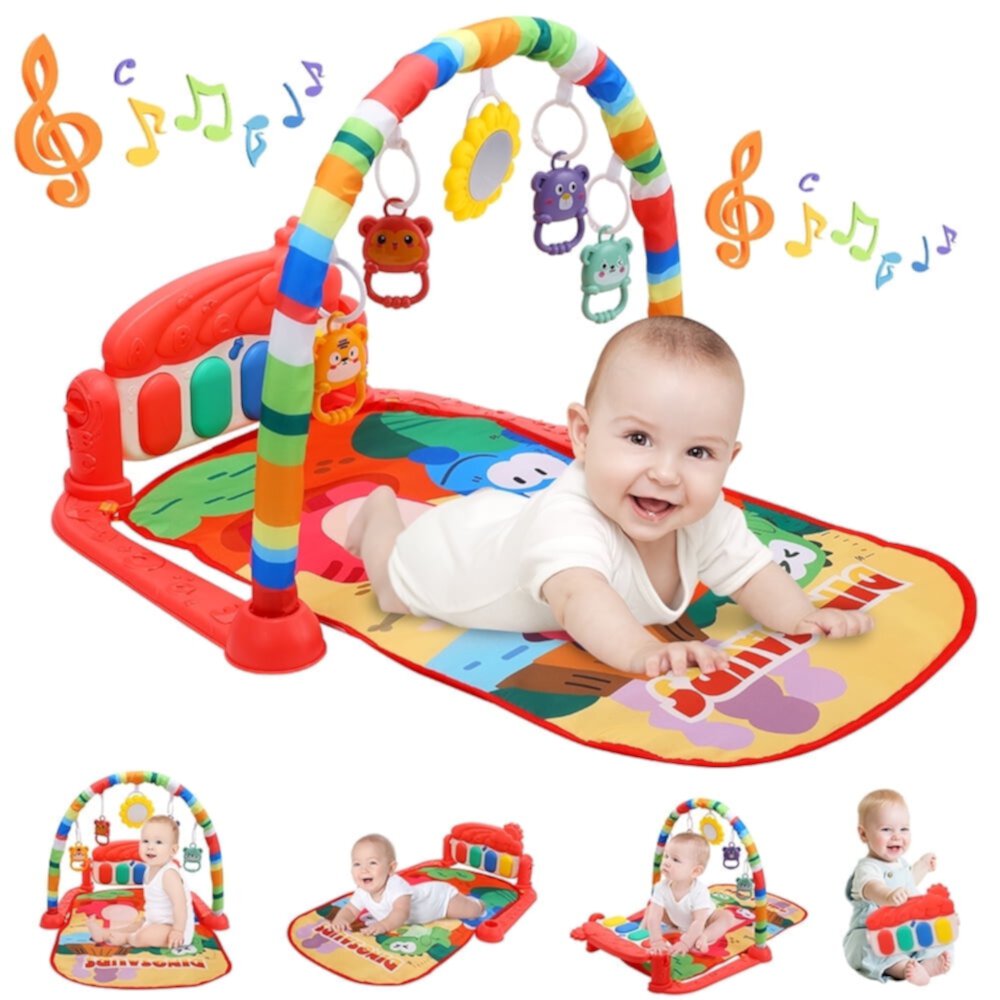 JoyStone Baby Play Mat Baby Gym, Baby Toy Play Mat Activity Center Baby Piano Music Lights for Boys and Girls Newborn Baby Gift 0-12 Months, Red JoyStone