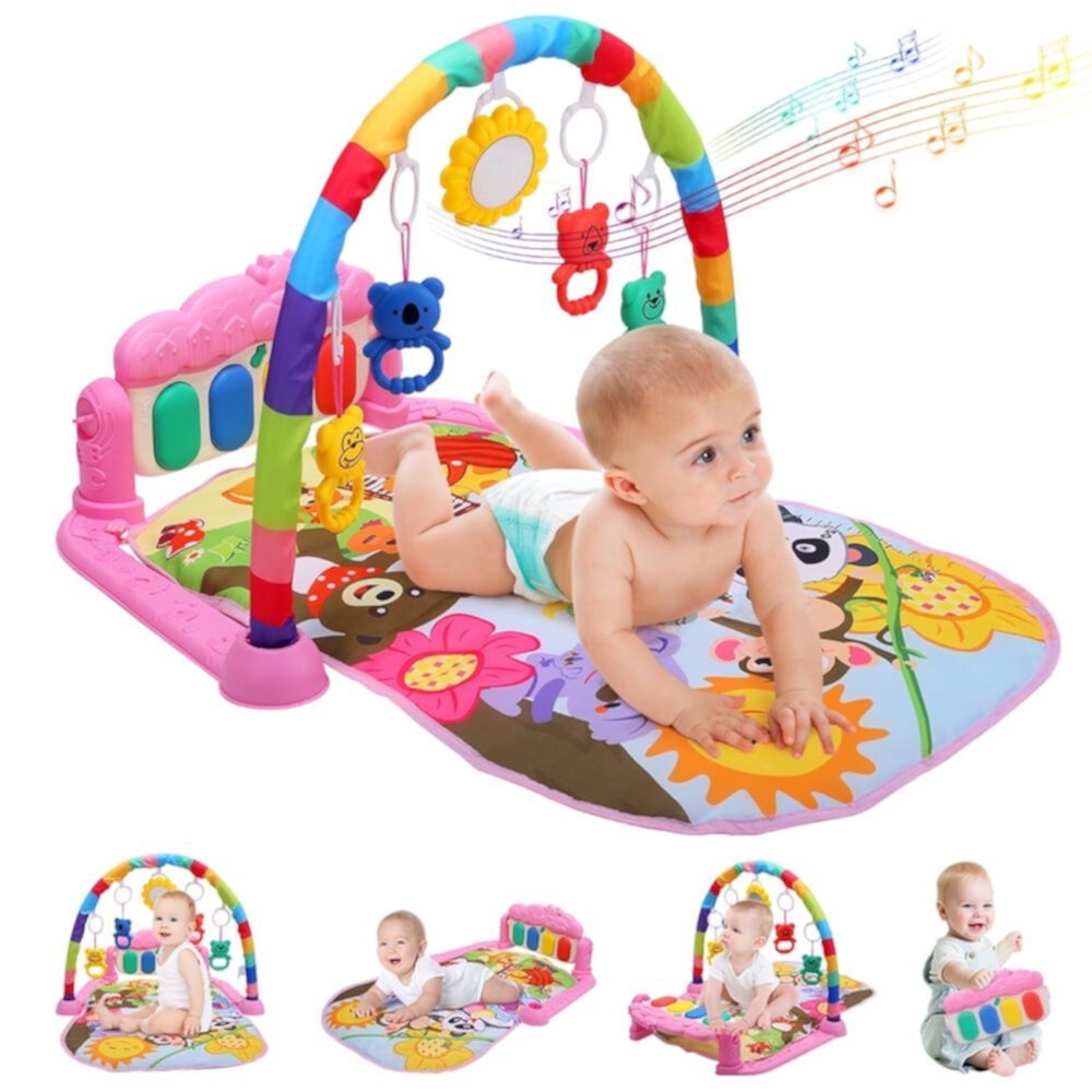 JoyStone Baby Gym Play Mat for Babies, Play Piano Music Light Playmat Activity Gym for Baby Boy Girl Gift Toddler Activity Center Baby Floor Play Mat for Baby, Pink JoyStone