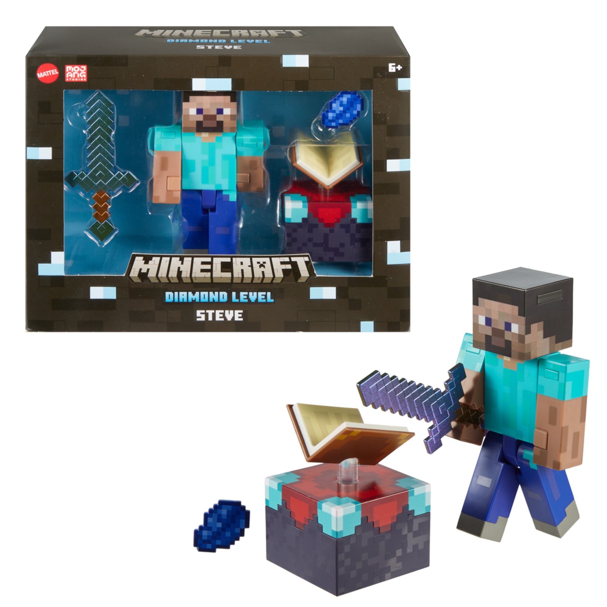 Minecraft Diamond Level Steve Action Figure, 3 Accessories, 5.5-in Collector Scale Minecraft