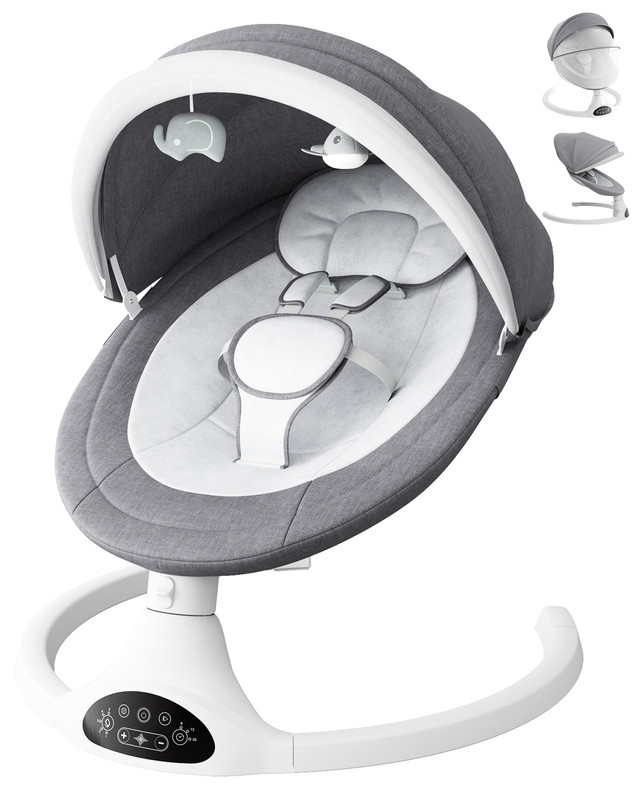 Babyomi Baby Swing, Modern Infant Swing with 5 Swing Speeds and 10 Lullabies, APP Remote Bluetooth and Touch Screen Control, Baby Swings for Babies 5-20 Lb, 0-12 Months, Grey Babyomi