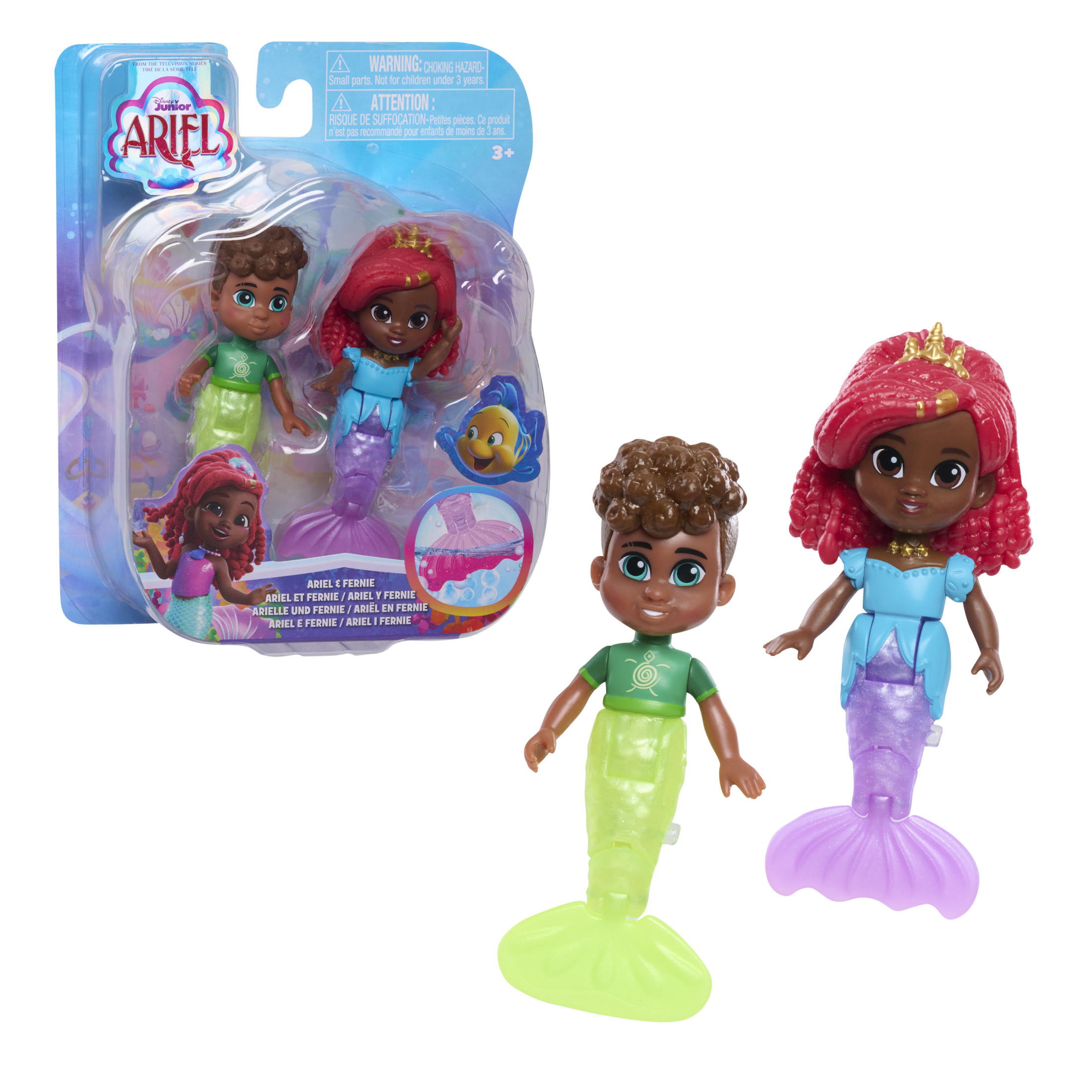 Disney Junior Ariel and Fernie Sea Surprise 4-inch Figure Set, Color Change, Articulated Baby and Toddler Toys The Little Mermaid