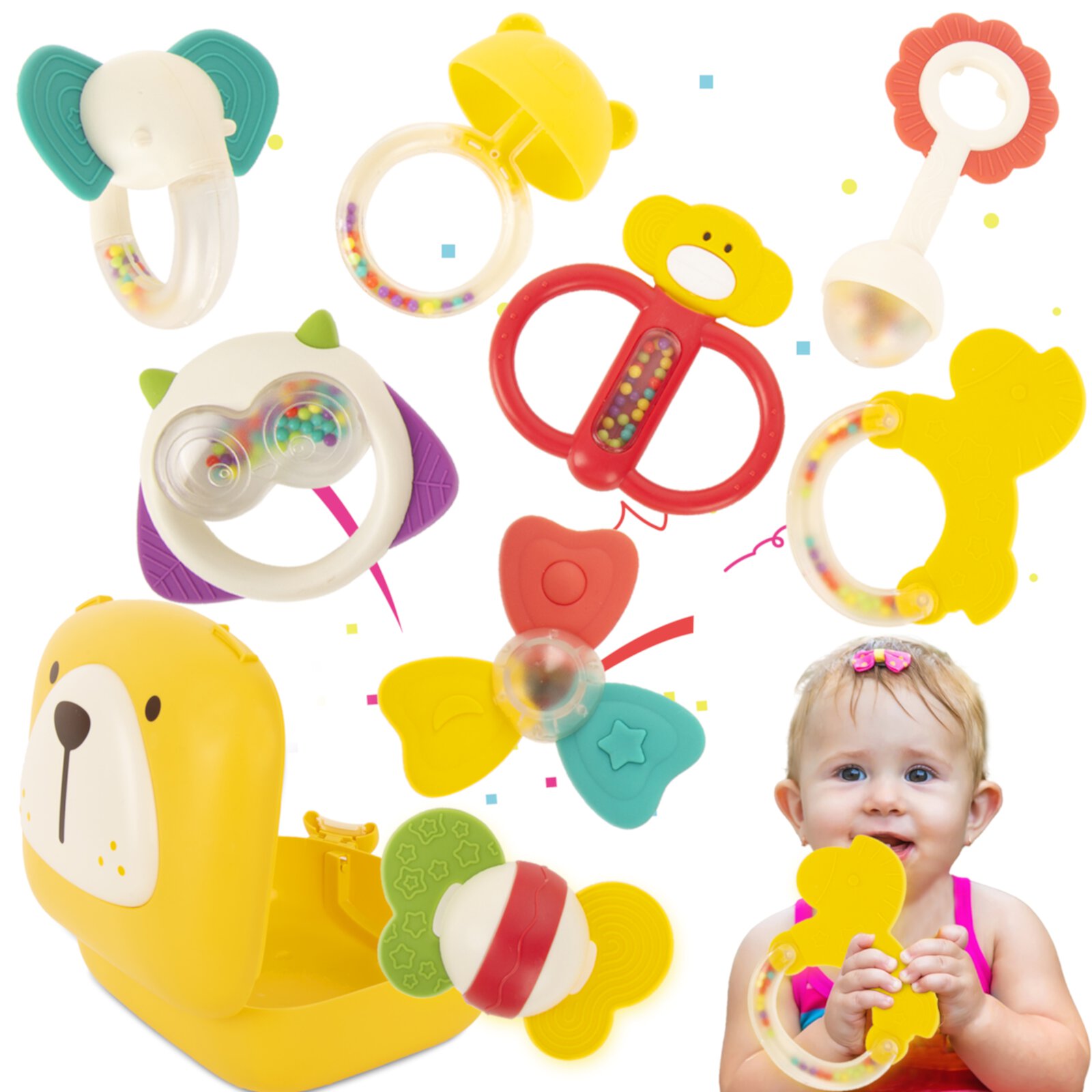 9Pcs Baby Rattles Toys Set, Infant Grab Shake Rattle, Sensory Teether Chew, Newborn Development Learning, Birthday Gift,0-12 Month Airhive