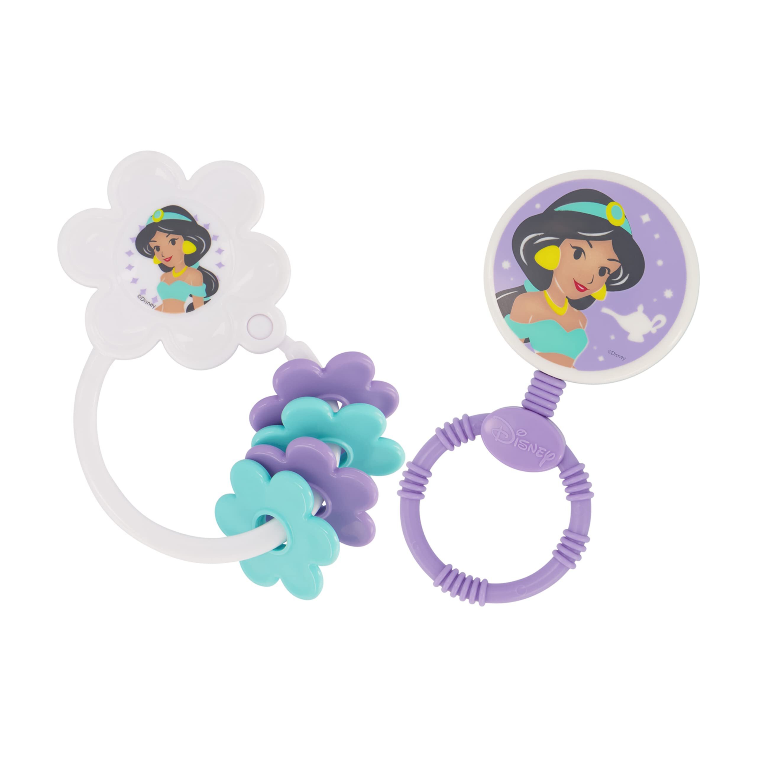 2 Pack Disney Princess Character Shape Rattle and Keyring Teether, Premium Toddler Birthday Toys, Infant Teething Toys, Great for Newborn Shower Gifts Disney