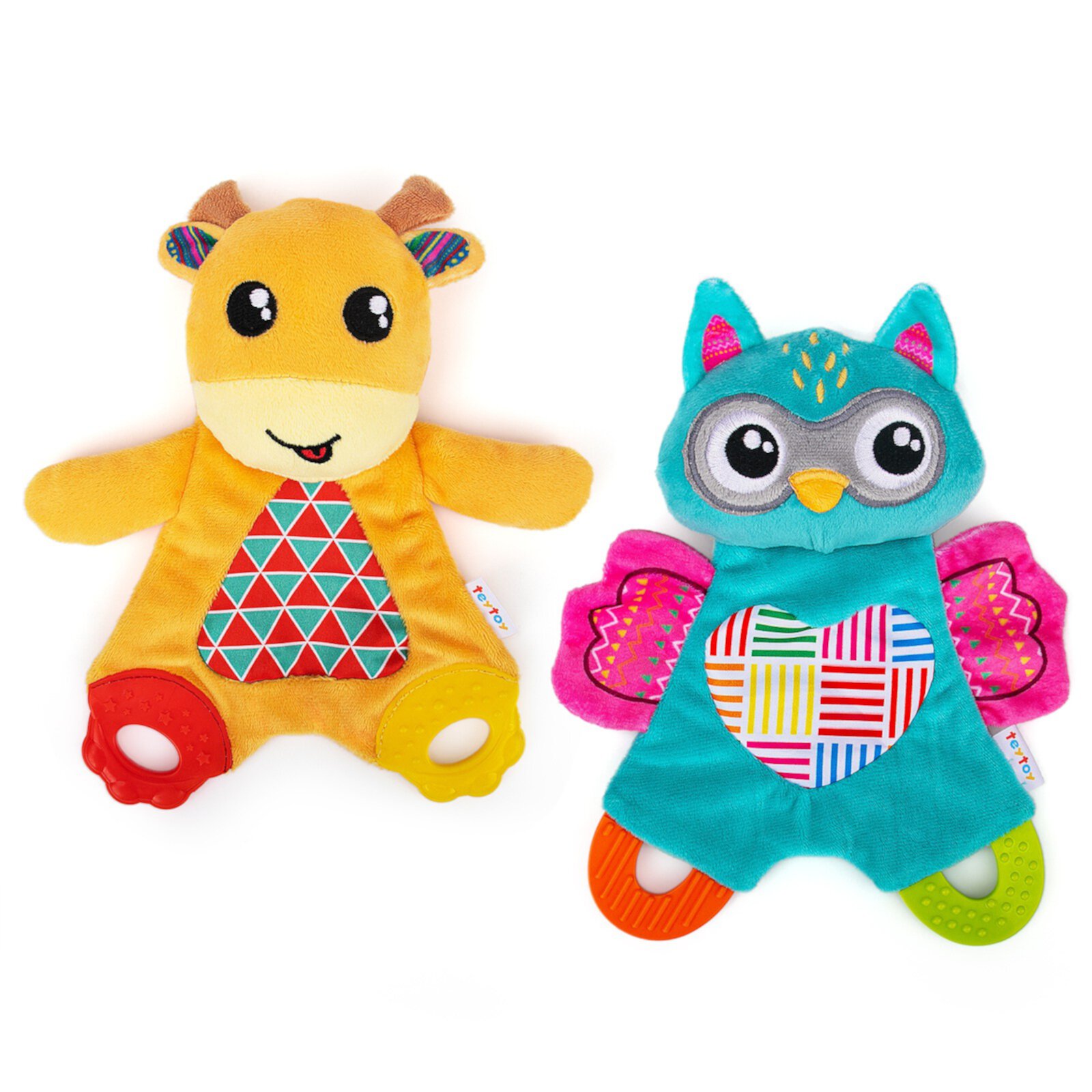 teytoy Baby Teething Toy 2 Pcs, Soft Crinkle Cloth Baby Toys for Baby Boys and Baby Girls Infants Newborn 0-6 Months, Sensory Babies Toy with Different Textures, Perfect for Baby Shower (Owl and Deer) Teytoy