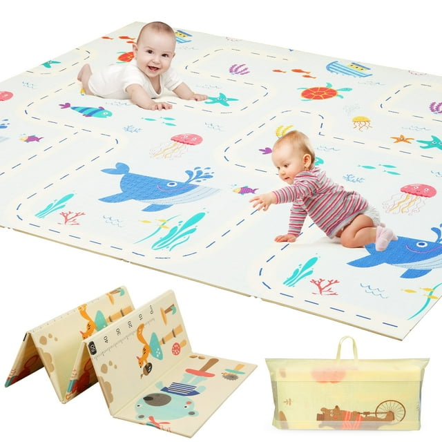 JoyStone Baby Play Mat, 78" X 70" Extra Large Reversible Foam Play Mat, Non-Toxic Foldable Animal Print Waterproof Crawl Mat for Toddlers and Babies JoyStone