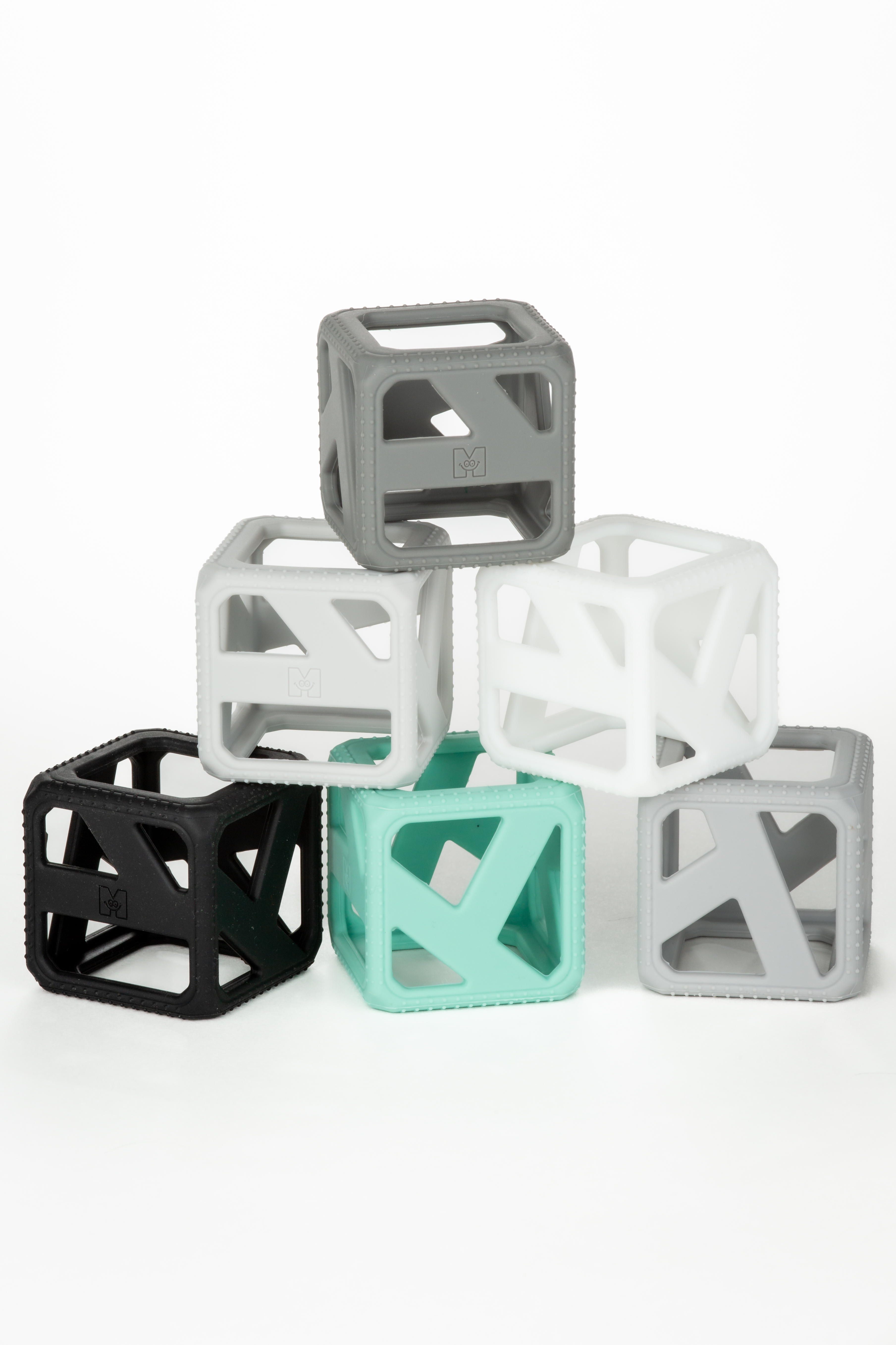 Malarkey Kids Stack N Chew Mini Cubes, Stackable and Chewable Sensory Teething Toy, 6 Pack, Monochrome Malarkey Kids