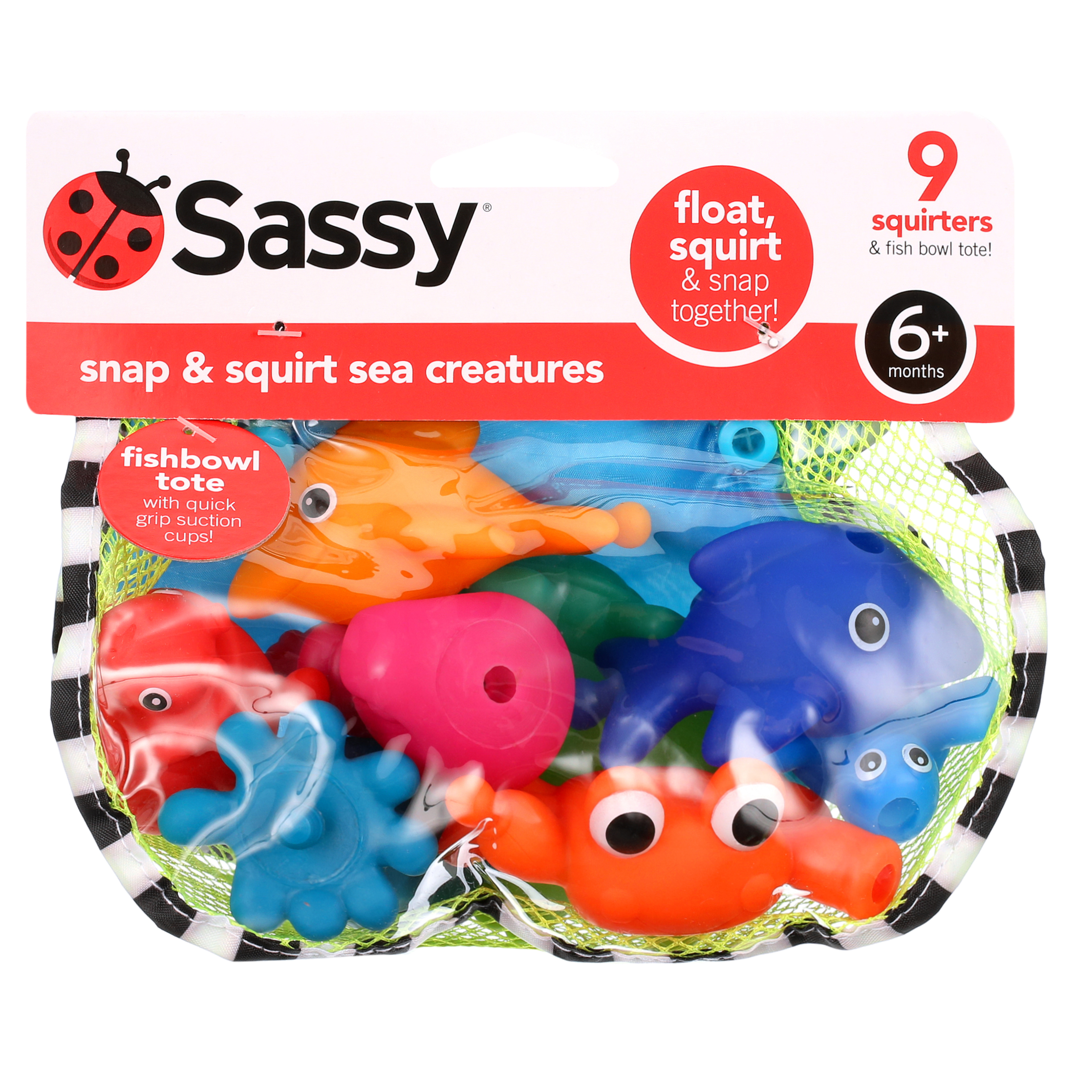 Sassy Snap & Squirt Sea Creatures Bath Toy, 9 Pack Sassy