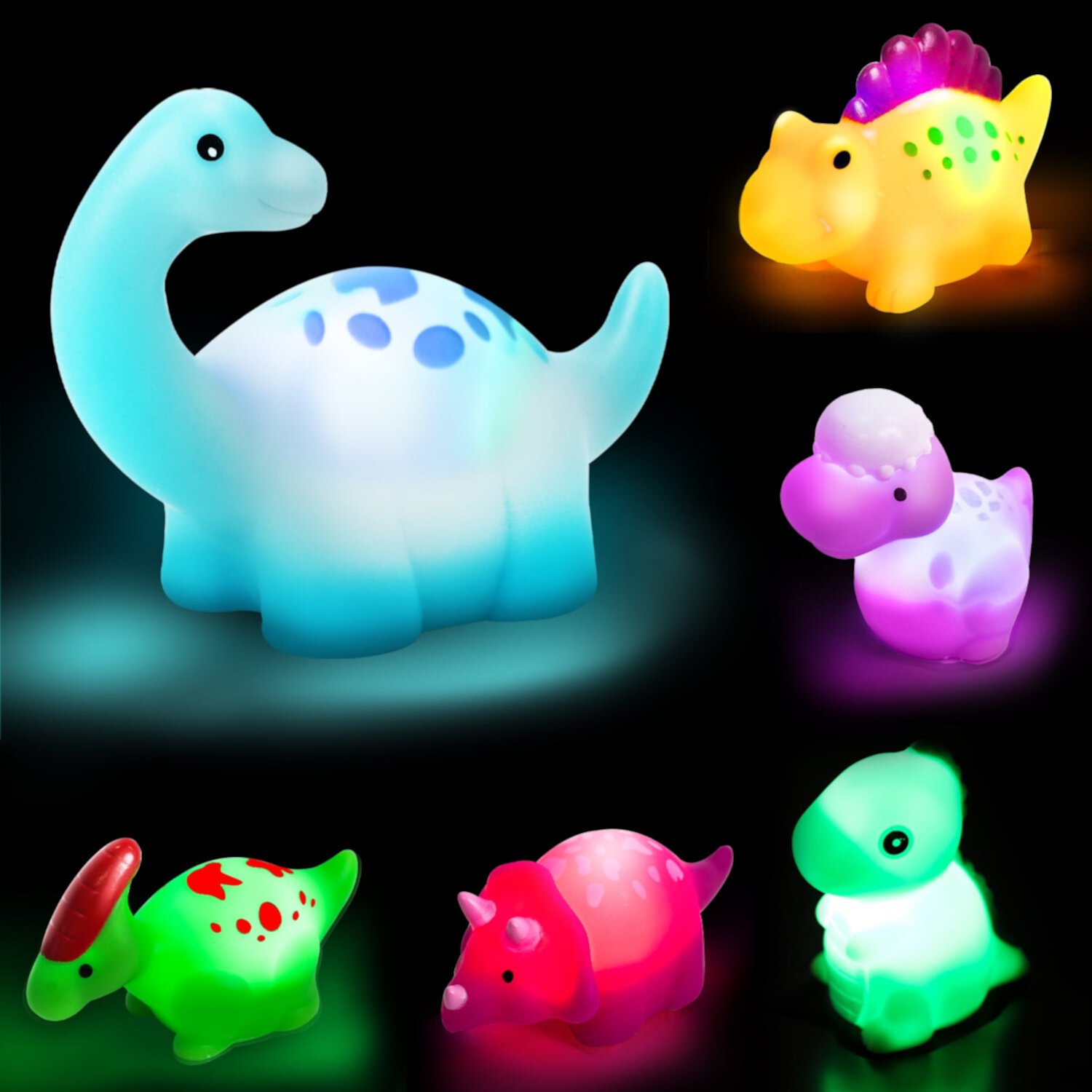 TOY Life 6 Pcs Dinosaur Light Up Bath Toys for Toddlers 3 4 5 6, Kids Bath Toys, Toddler Bath Toys Age 3-4, Bath Tub Toys 3-4, 6 Packs Rubber Animals Bath Toys, Fun Bath Toys for Girls Boys Baby TOY Life