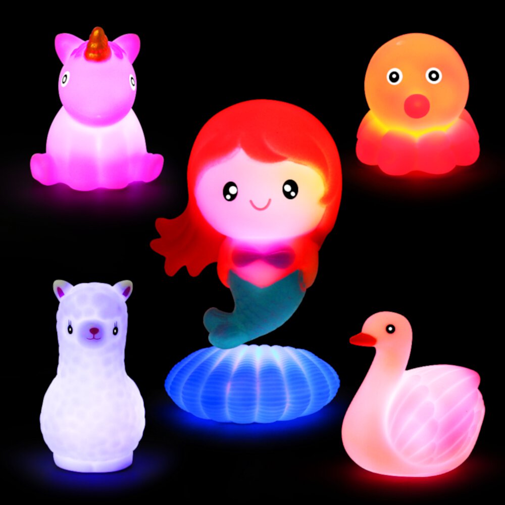 Timy Bath Toys Light Up for Toddlers 1-3, Bathtub Toys Floating Rubber Animal Set for Bathroom Shower Pool Party, Baby Girl Boy Timy