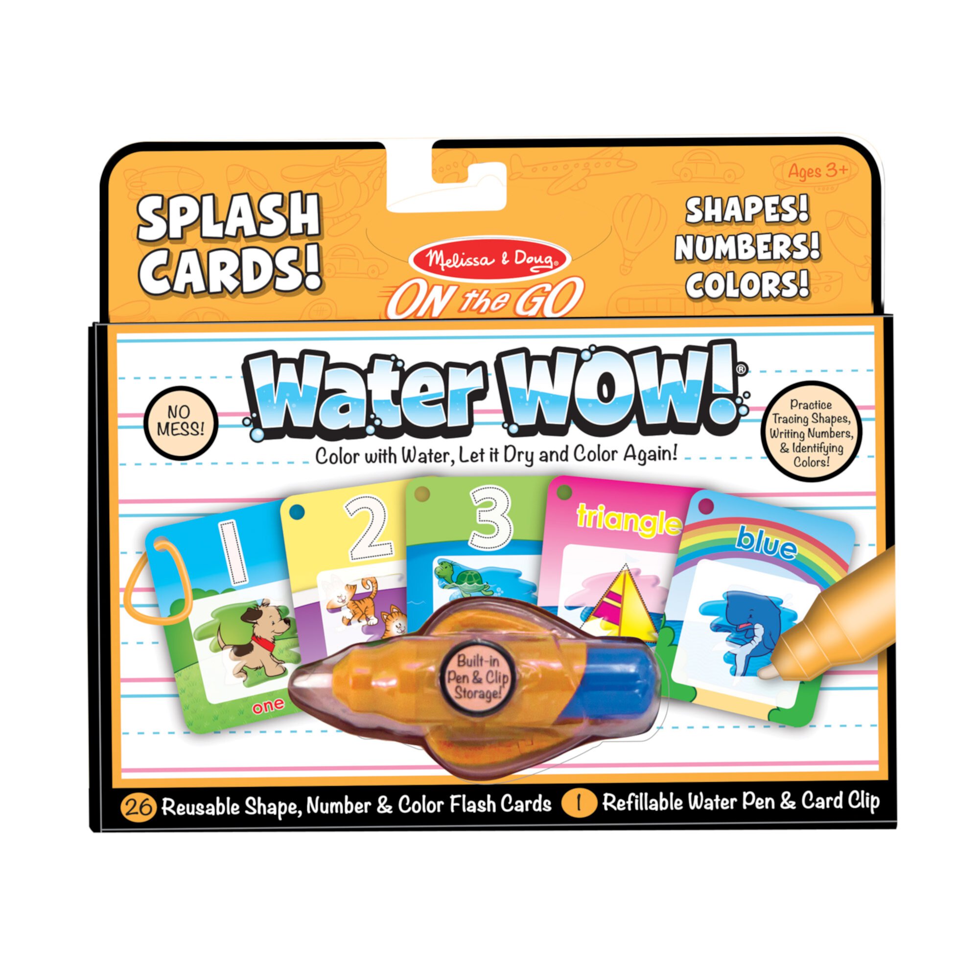 Doug On the Go Water Wow! Reusable Water-Reveal Cards - Shapes, Numbers, Colors - FSC Certified Melissa & Doug