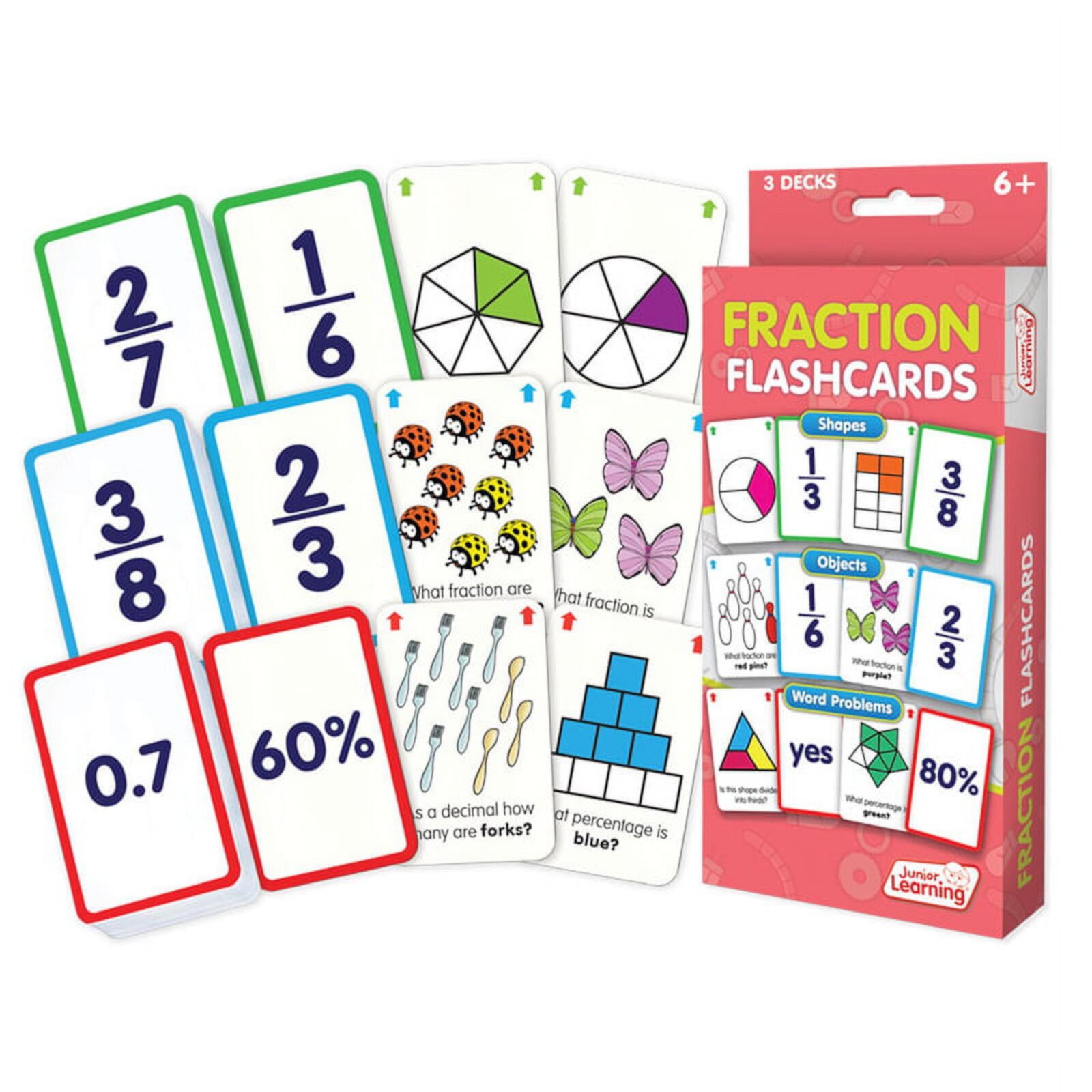 Fraction Flashcards Junior Learning for Ages 6-9+, Grade 3 Learning, Math, Perfect for Home School, Educational Resources Junior Learning