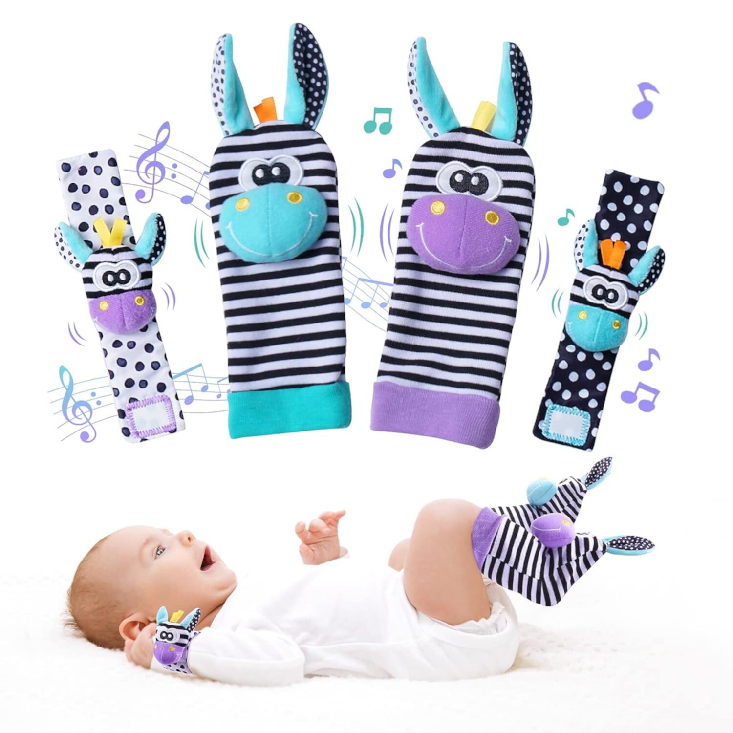 SZDUDU Baby Toys 0-6 Months - Baby Soft Wrist Rattles Foot Finder Socks Set, Infant Rattle Socks and Baby Hand Rattles Wrist, Infant Toys for 0-6, 6-12 Months Babies, Baby Gifts SZDUDU