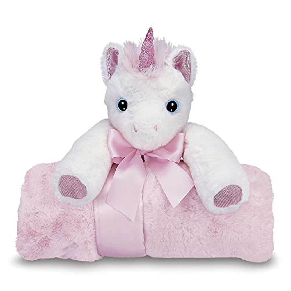 Bearington Baby Cuddle Me Dreamer, Pink Unicorn Large Size Security Blanket, 28.5" x 28.5" Bearington Collection