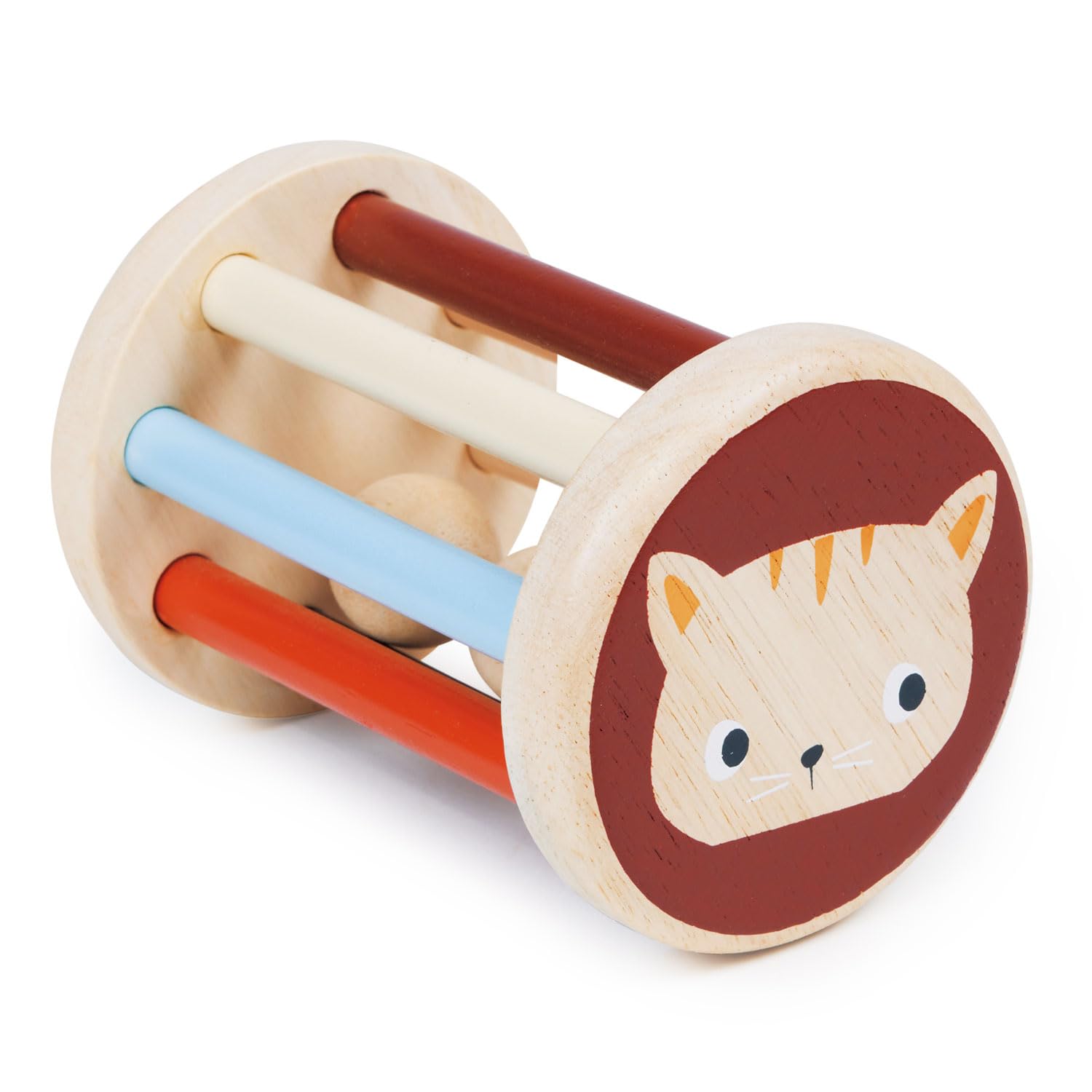 Mentari Toys - Rolling Kitten Rattle - Wooden Rolling Rattle for Babies - Montessori Baby Sensory Toy - Boost Gross Motor Skills - Baby First Toy, Baby Shower Gift - Age Birth+ Mentari