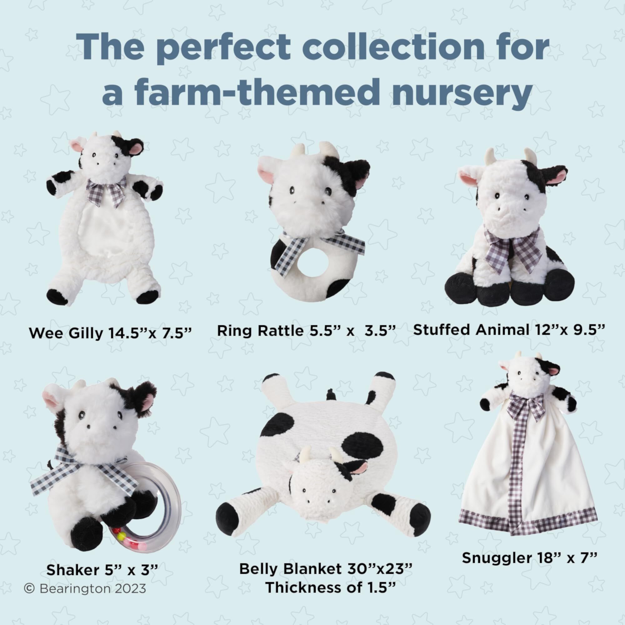 Bearington Lil' Gilly 5.5 Inch Cow Baby Rattle - Soft Rattles for Babies 0-6 Months - Baby Rattles & Plush Rings Baby Cow Rattle Bearington Collection