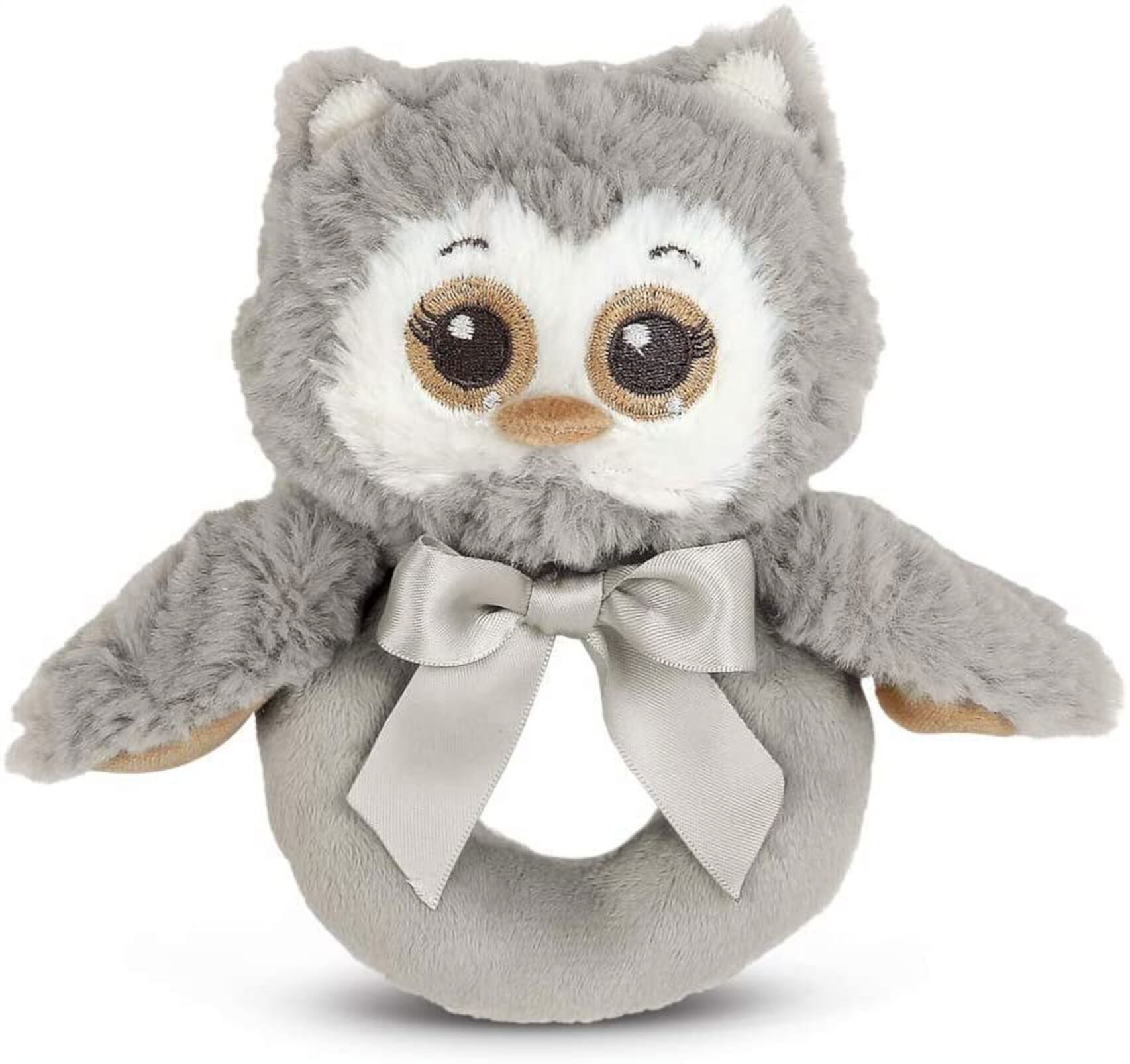 Bearington Baby Lil' Owlie Plush Stuffed Animal Gray Owl Soft Ring Rattle, 5.5" Bearington Collection