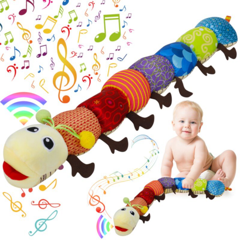 sixwipe Caterpillar Baby Musical Toy, Multicolor Infant Toy Crinkle Rattle Soft with Ruler Design, Early Learning Educational Toys with Rattles for Babies 0-3-6-12 Months Sixwipe