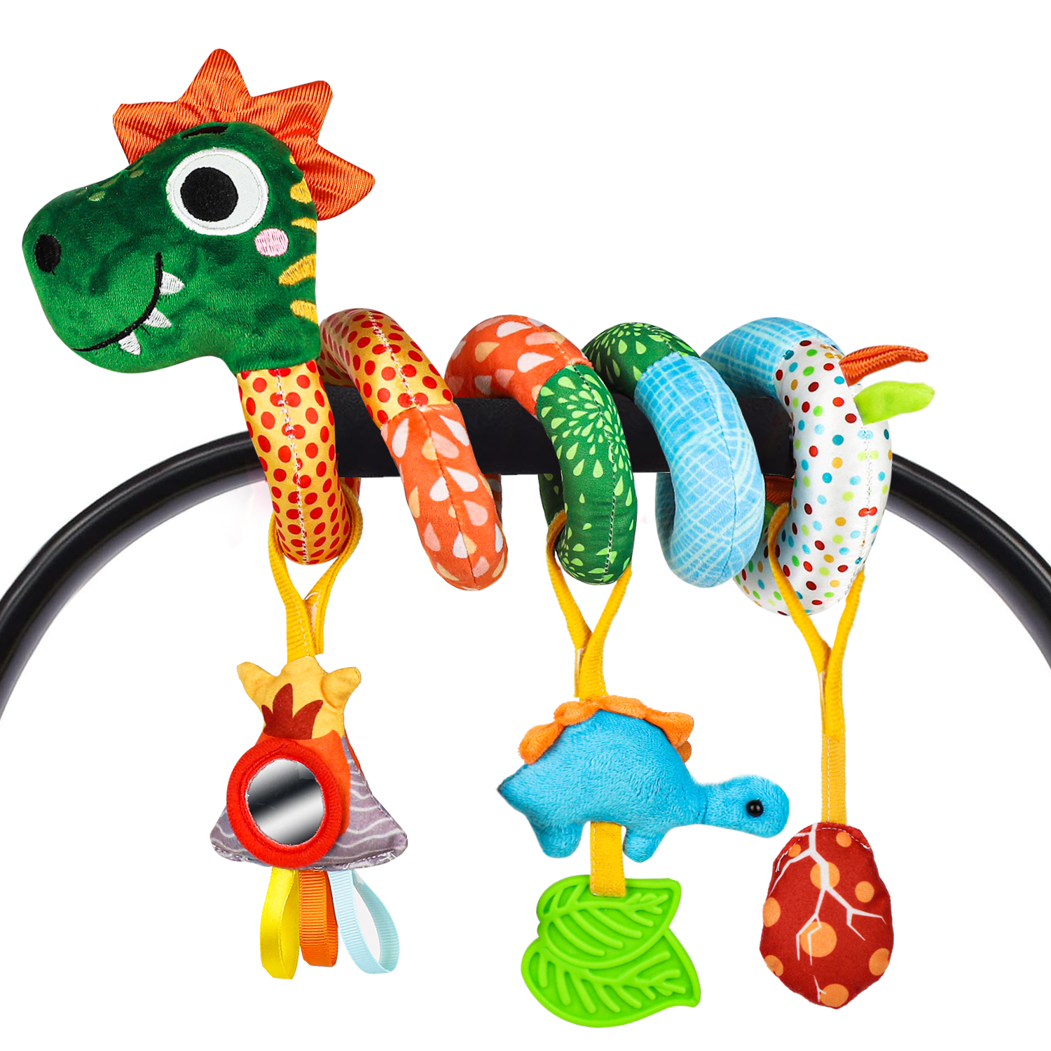 Baby Car Seat Toy - Infant Baby Dinosaur Crib Bed Around Rattle Bell Cartoon Dinosaur Spiral Hanging Newborn Toy for 0 3 6 9 12 Months Baby OROLIVING