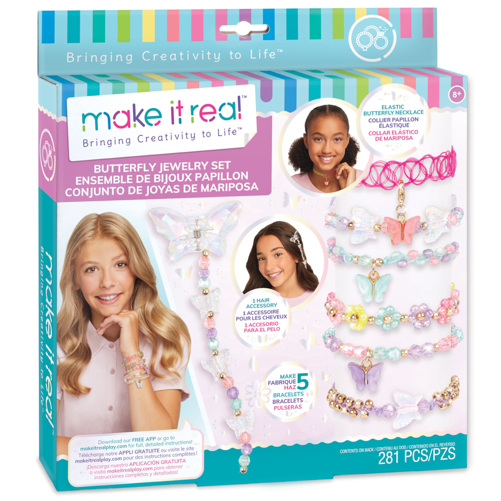 Make It Real: Butterfly DIY Jewelry Set - Create 7 Pieces of Jewelry, Guides You to Design & Create Their Own Fashionable Jewelry, 281 Pieces, Includes Play Tray, Tweens & Girls, Ages 8+ Make It Real