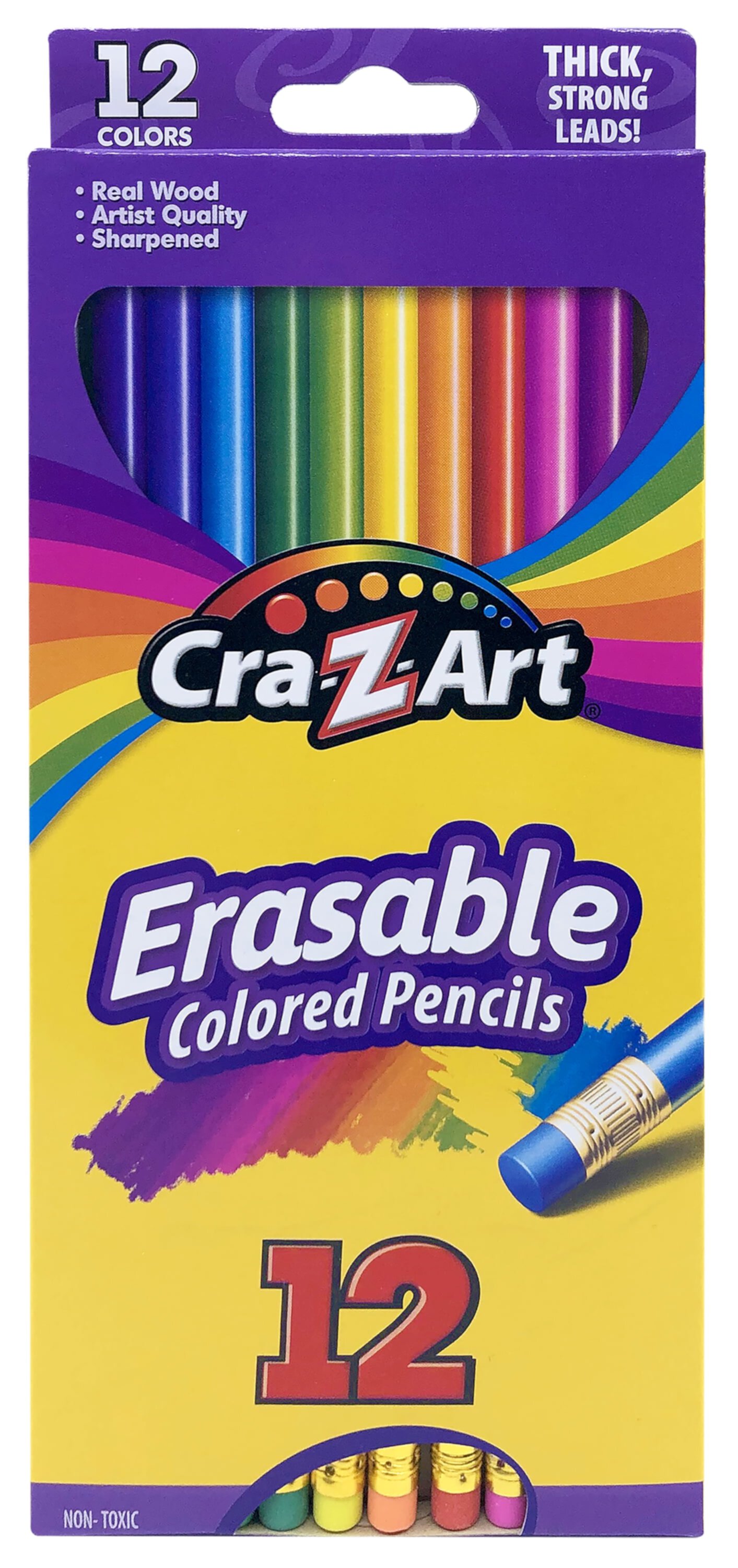 Cra-Z-Art Erasable Colored Pencils 12 Pack, Beginner Child to Adult, Back to School Supplies Cra-Z-Art