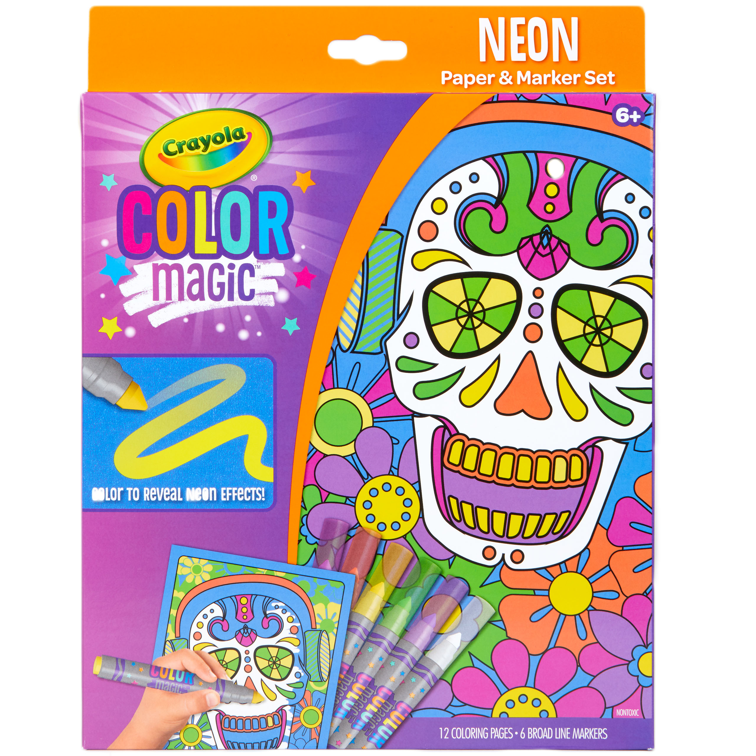 Crayola Color Magic Neon Sugar Skull Paper & Marker Coloring Set, 12 Pages, Child Crayola