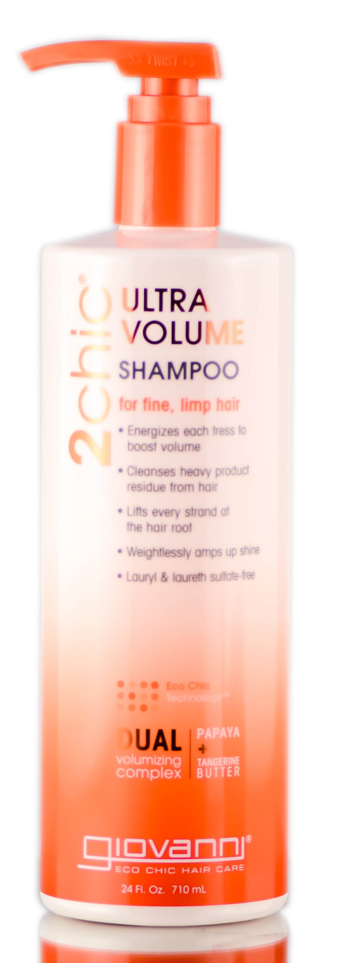 GIOVANNI 2chic Ultra Volume Shampoo 24 oz for Fine Hair Tangerine, Papaya Butter Giovanni