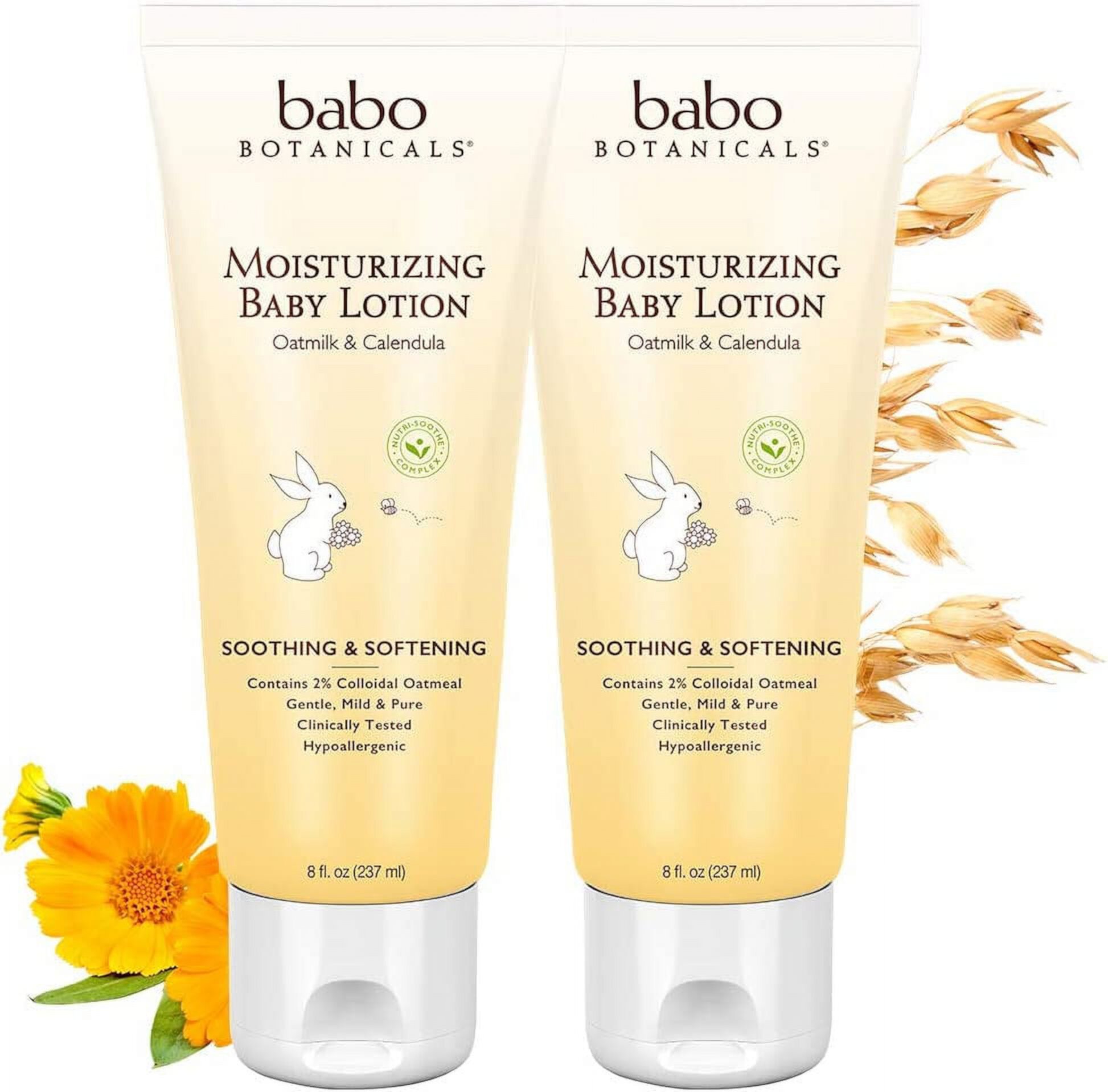 Babo Botanicals Moisturizing Lotion - Face & Body Plant-Based Lotion for Babies, Kids & Adults with Sensitive or Dry Skin - with Colloidal Oatmeal, Organic Calendula & Shea Butter - 8 fl. oz. - 2-Pack Babo Botanicals