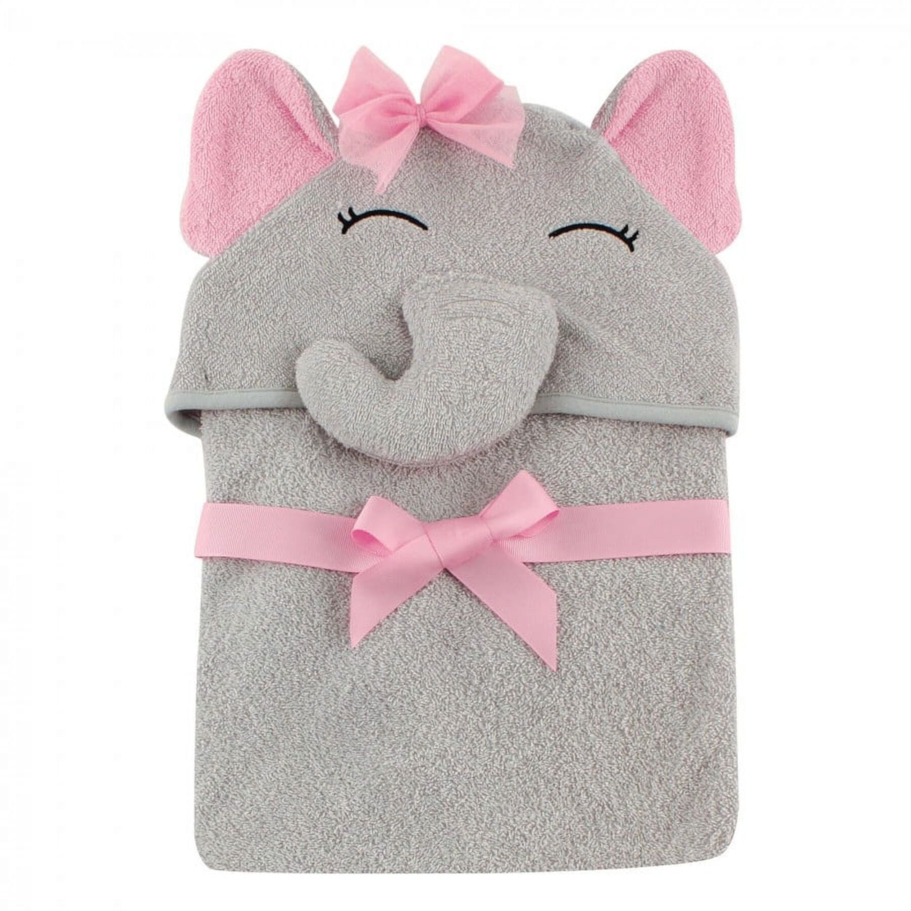 Hudson Baby Infant Girl Cotton Animal Face Hooded Towel, Pretty Elephant, One Size Hudson Baby