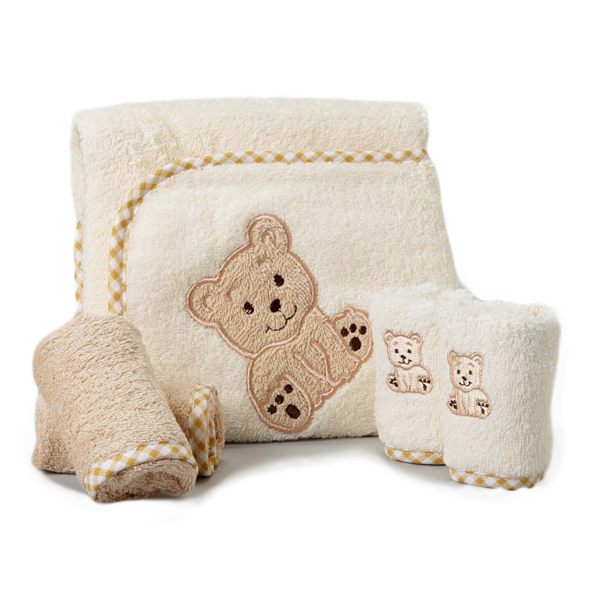 Spasilk Baby Cotton Terry Hooded Towel & Washcloth Bath Shower Set for Newborns and Infants, 5 Piece Set, Brown Bear Visit the Spasilk Store