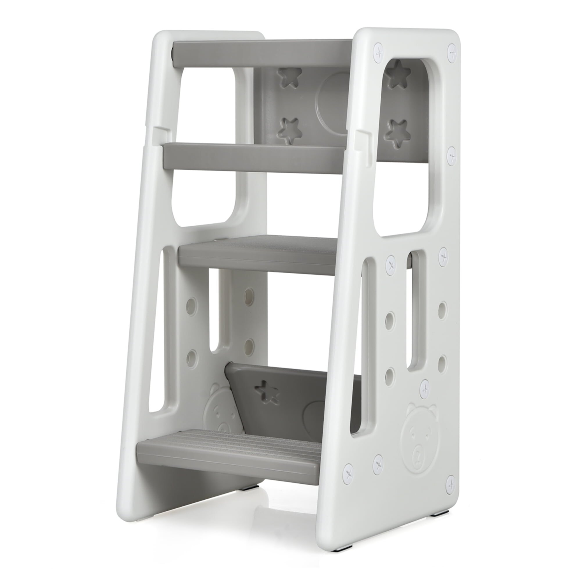 Costway Kids Kitchen Step Stool with Double Safety Rails Toddler Learning Stool Gray Costway