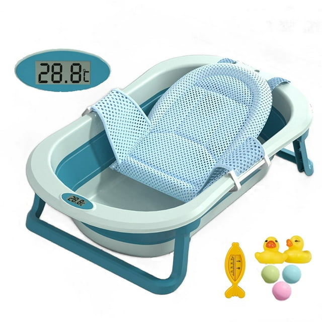 EONROACOO Foldable Baby Bathtub with Thermometer & Net, Portable Infant Baby Tub(Green) EONROACOO