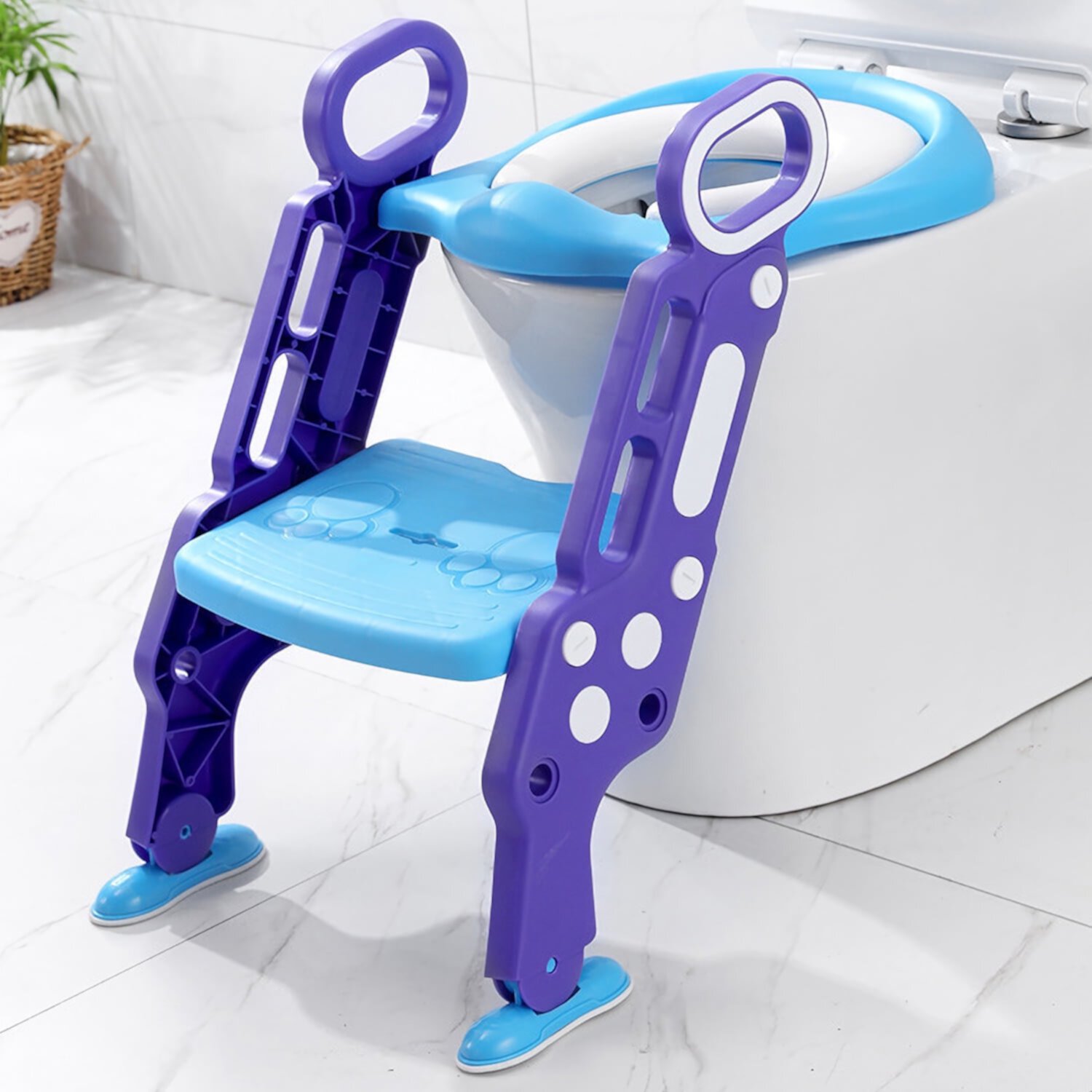 Moclever Portable Baby Toddler Soft Toilet Chair Ladder Kids Adjustable Safety Potty Training Seat, Toilet Training Seat Toddlers Potty Seats,Blue purple Moclever